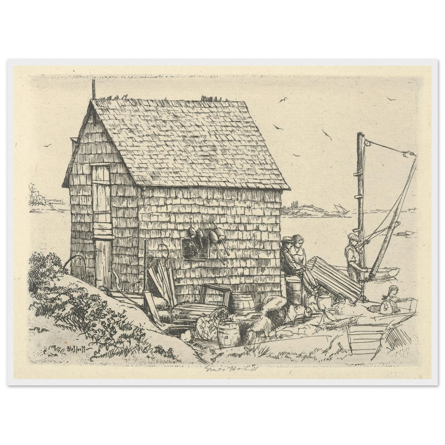 Fish House Idyll (1900-1925) Art Print | Ernest Haskell - Framed Poster - 30x40 cm / 12x16″ - Black frame