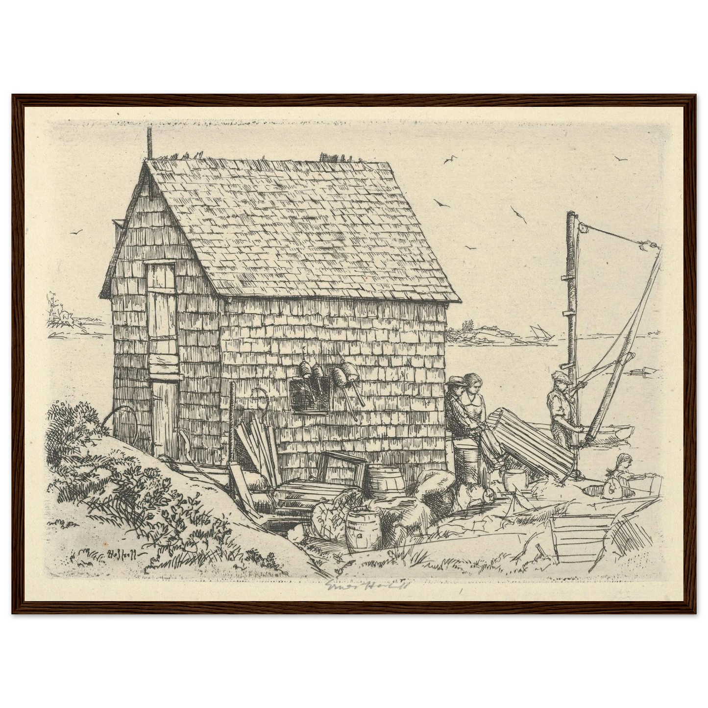 Fish House Idyll (1900-1925) Art Print | Ernest Haskell - Framed Poster - 30x40 cm / 12x16″ - Black frame