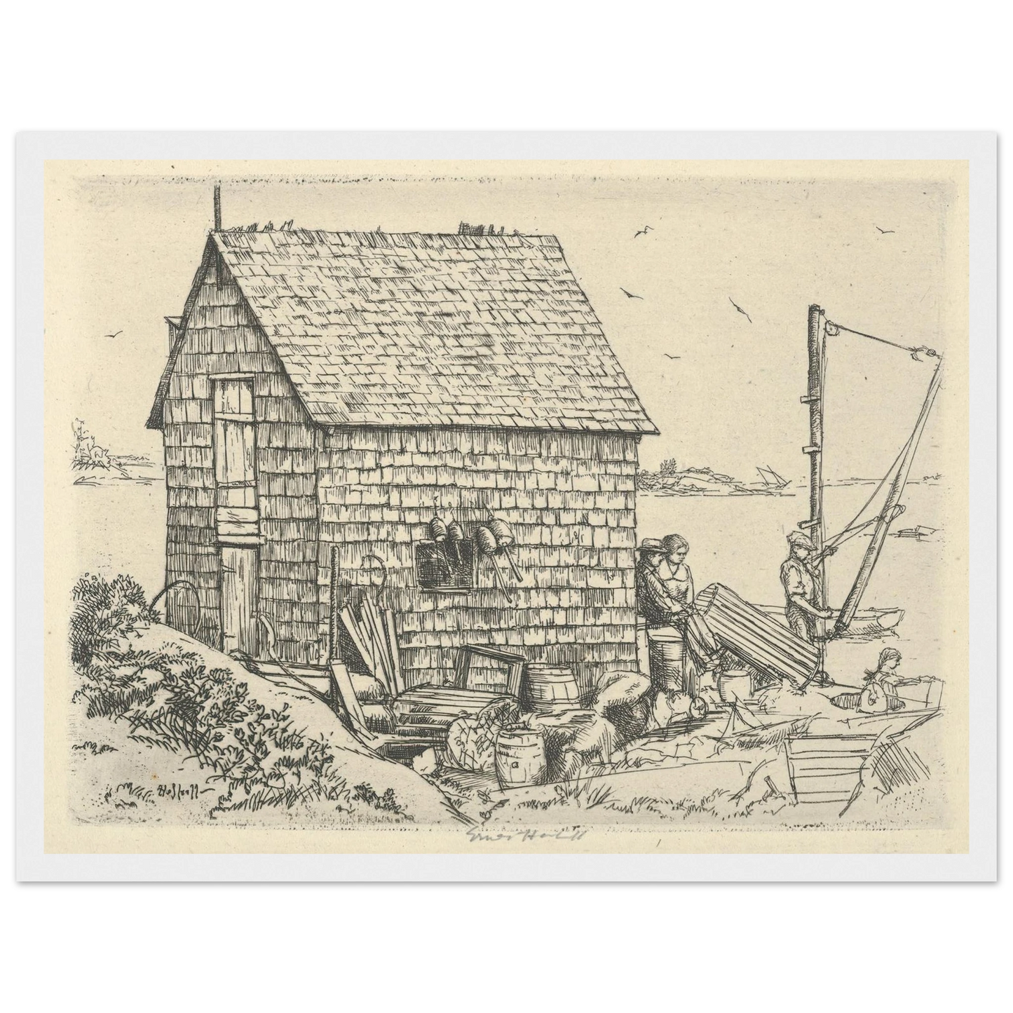 Fish House Idyll (1900-1925) Art Print | Ernest Haskell - Framed Poster - 30x40 cm / 12x16″ - Black frame