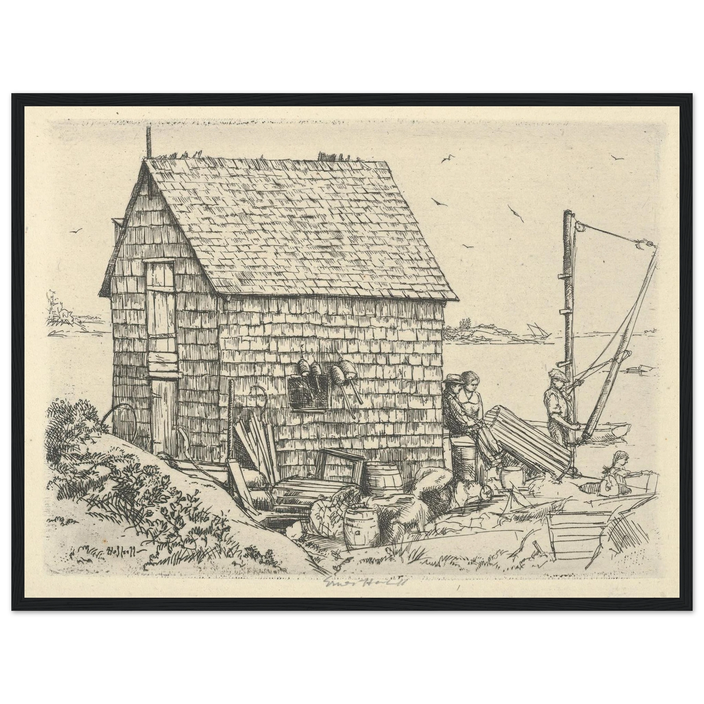 Fish House Idyll (1900-1925) Art Print | Ernest Haskell - Framed Poster - 30x40 cm / 12x16″ - Black frame