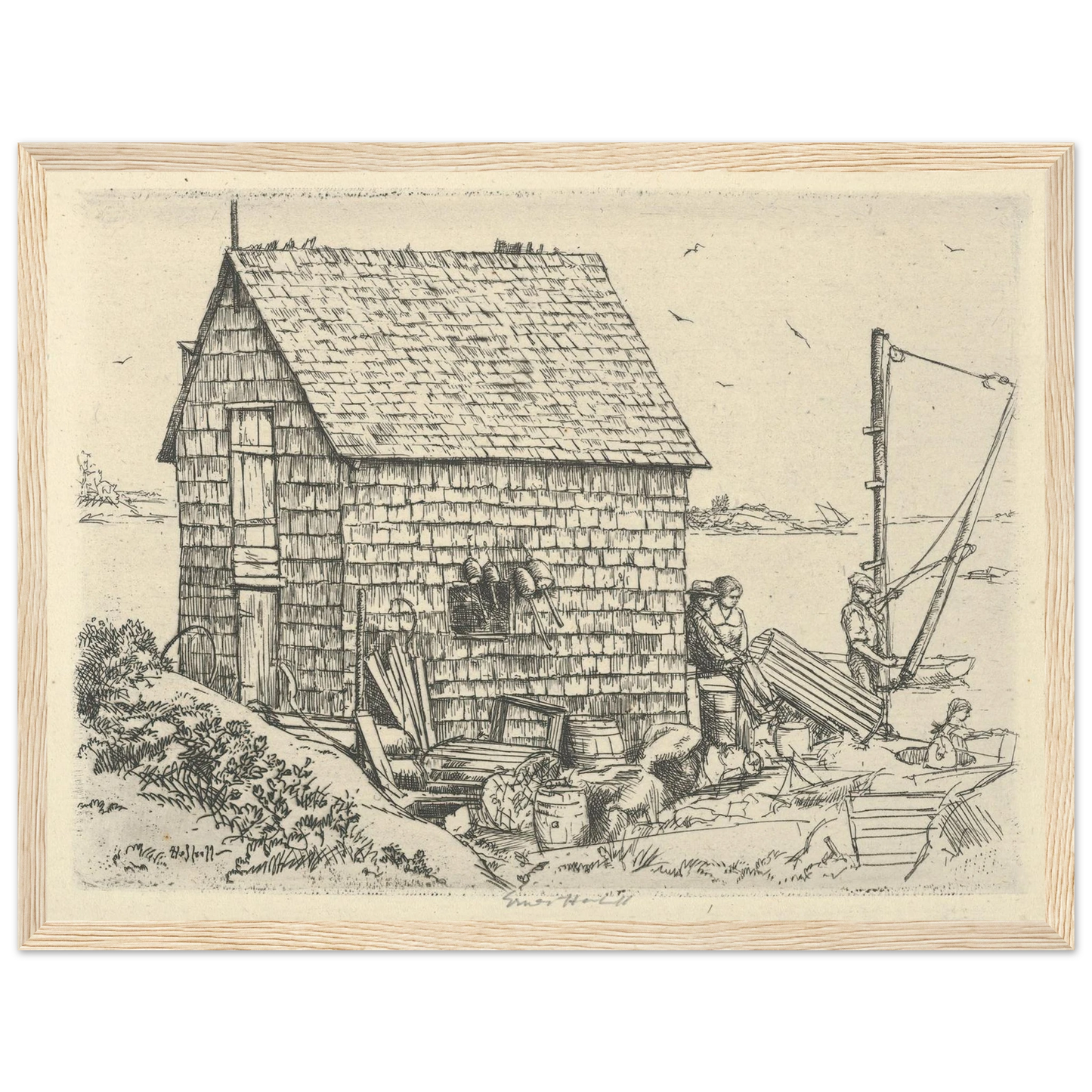 Fish House Idyll (1900-1925) Art Print | Ernest Haskell - Framed Poster - 30x40 cm / 12x16″ - Black frame