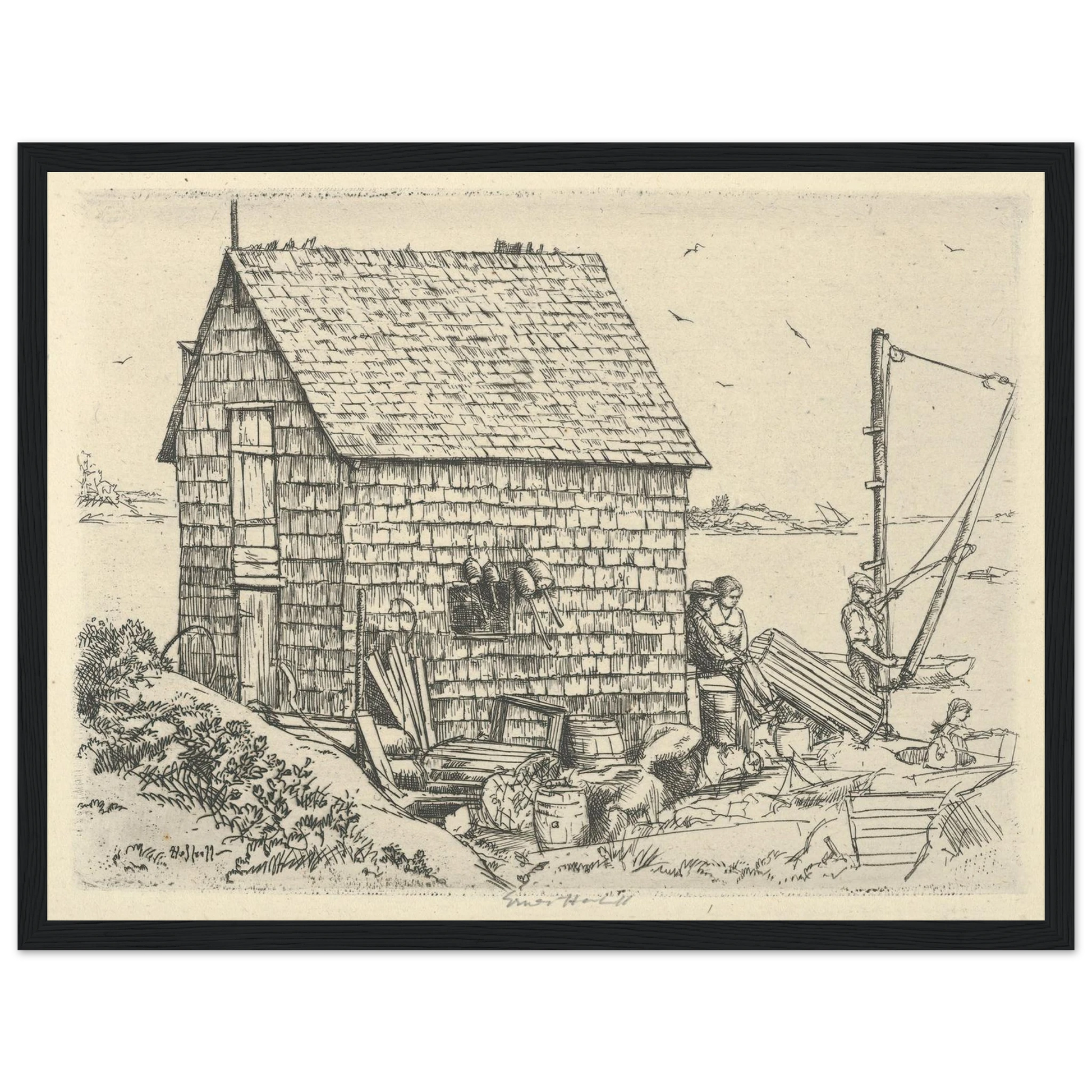 Fish House Idyll (1900-1925) Art Print | Ernest Haskell - Framed Poster - 30x40 cm / 12x16″ - Black frame