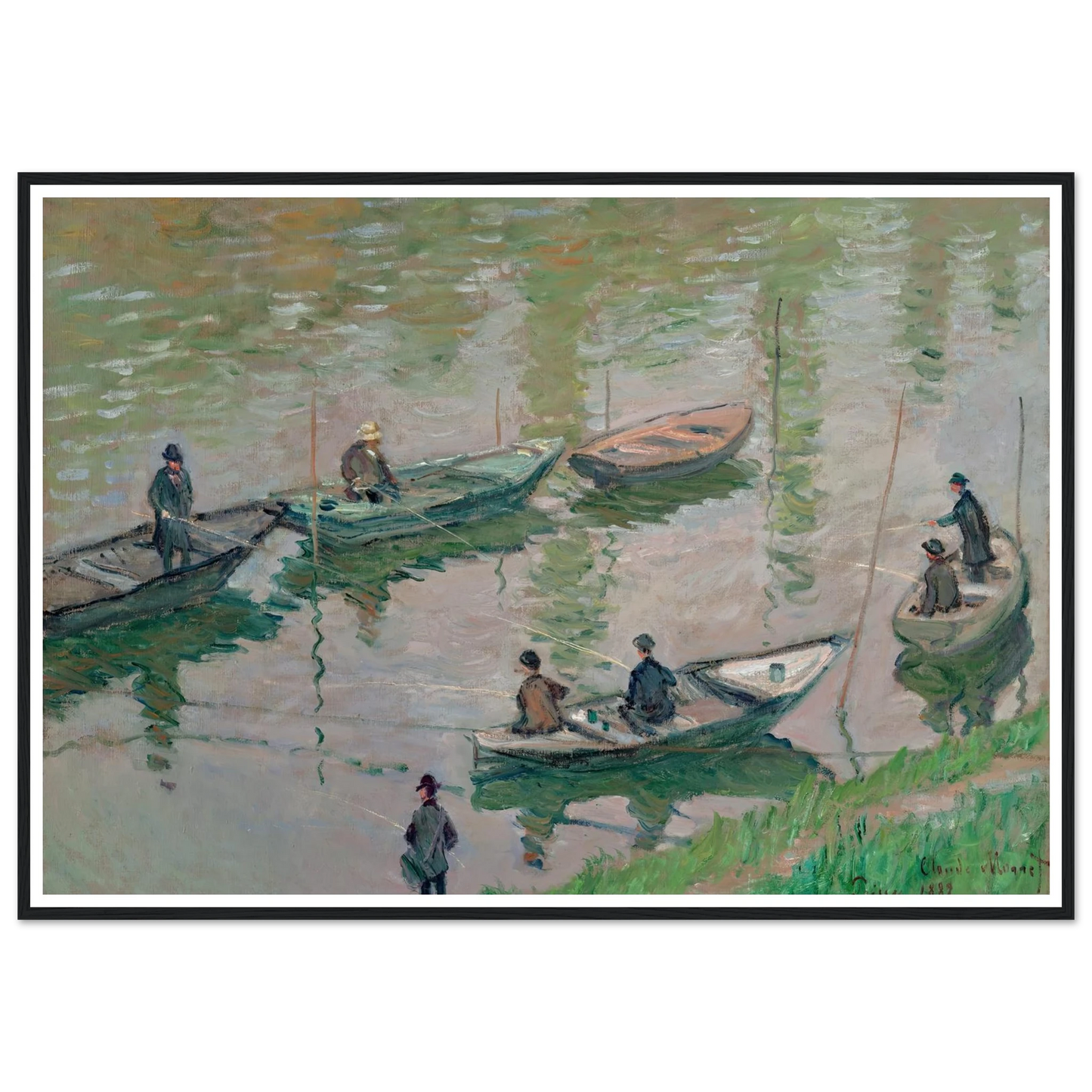 Fisherman on the Seine near Poissy (1882) Art Print | Claude Monet - Framed Poster - 30x40 cm / 12x16″ - Black frame