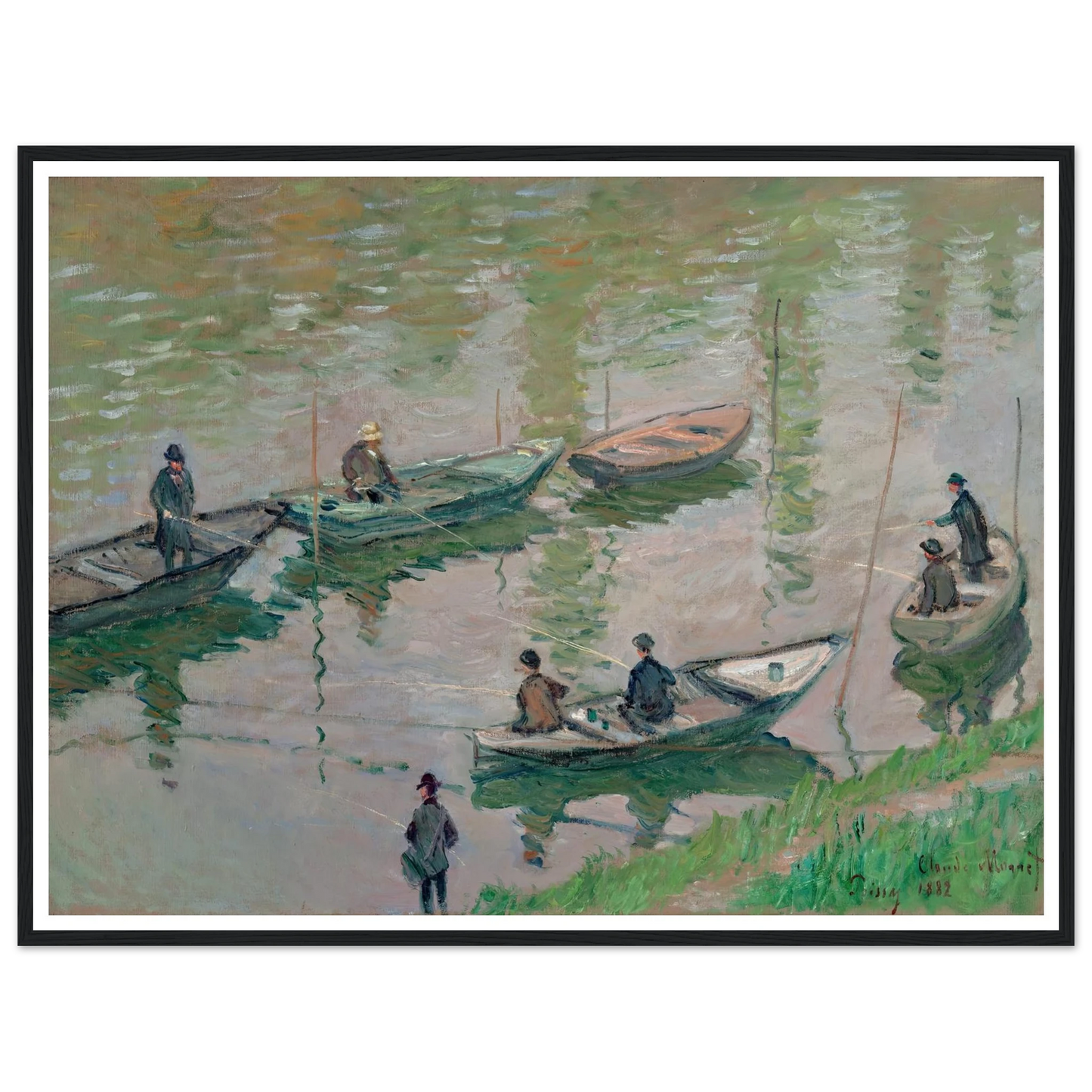 Fisherman on the Seine near Poissy (1882) Art Print | Claude Monet - Framed Poster - 30x40 cm / 12x16″ - Black frame