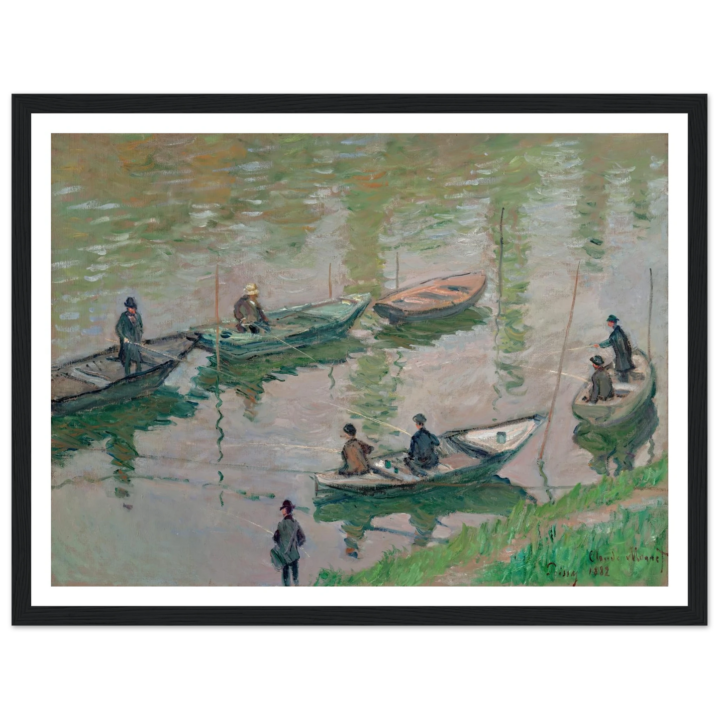 Fisherman on the Seine near Poissy (1882) Art Print | Claude Monet - Framed Poster - 30x40 cm / 12x16″ - Black frame