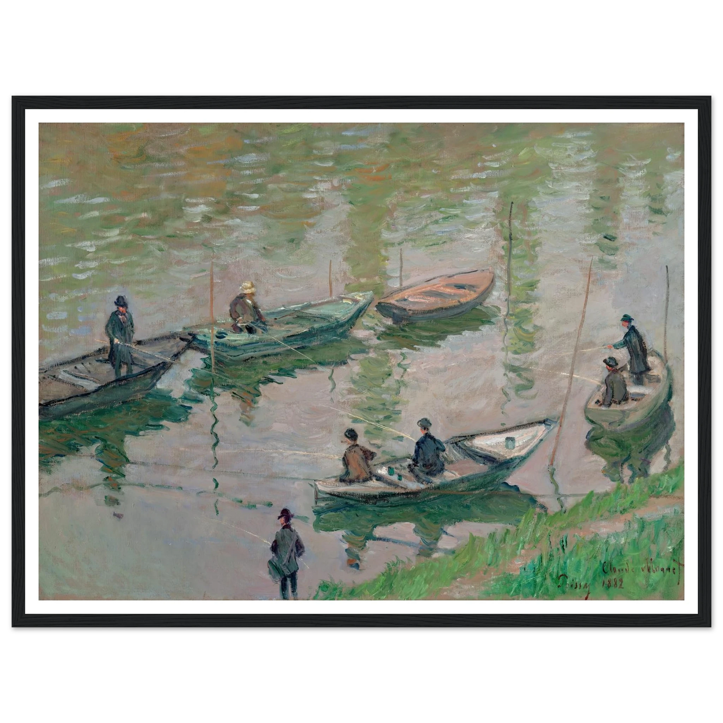 Fisherman on the Seine near Poissy (1882) Art Print | Claude Monet - Framed Poster - 30x40 cm / 12x16″ - Black frame