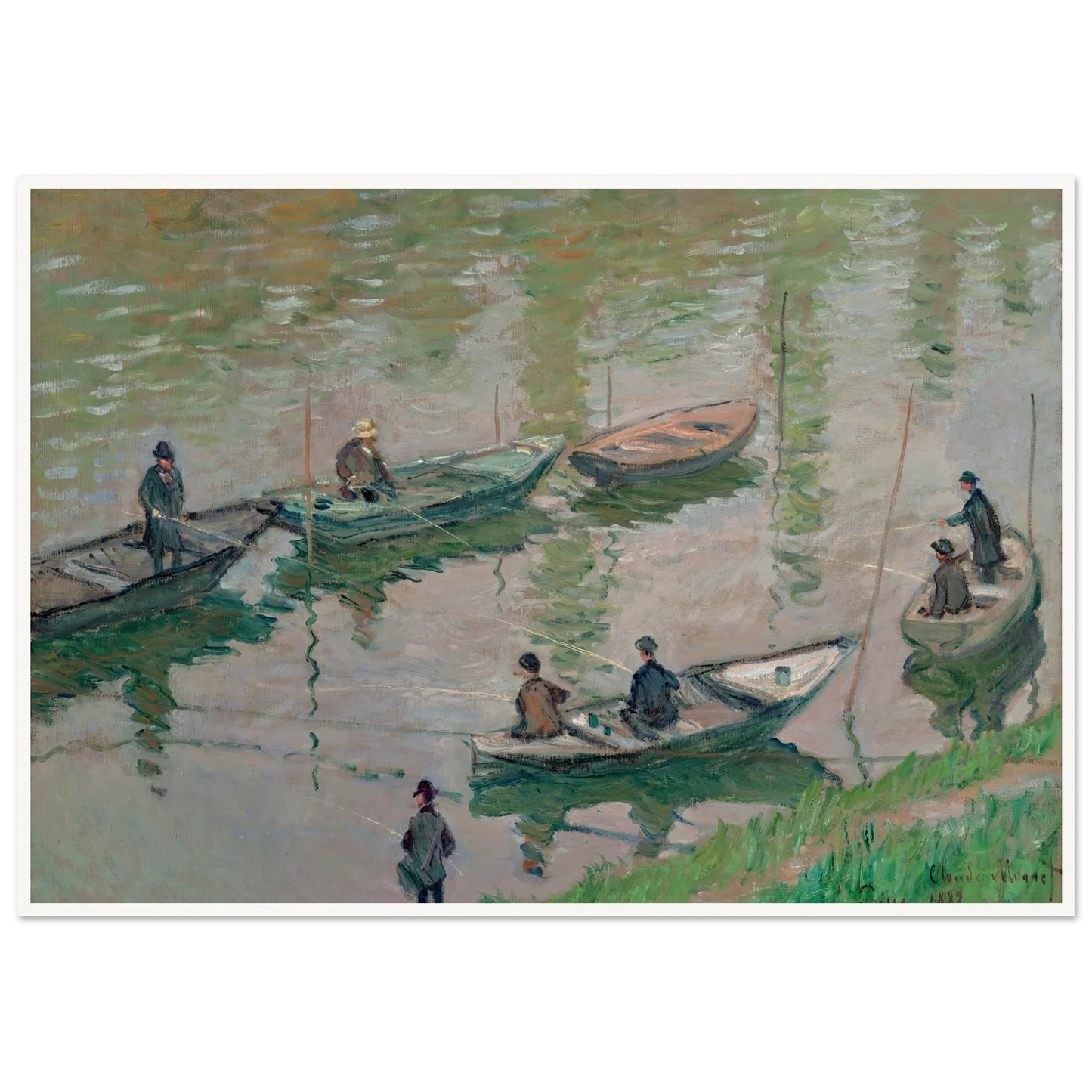 Fisherman on the Seine near Poissy (1882) Art Print | Claude Monet - Framed Poster - 30x40 cm / 12x16″ - Black frame