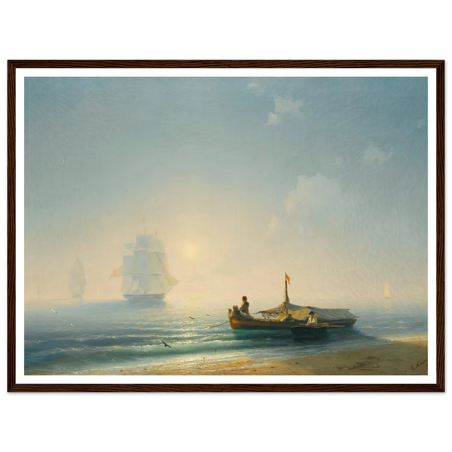 Fishermen At Dawn, Naples (1843) Art Print | Ivan Konstantinovich Aivazovsky - Framed Poster - 30x40 cm / 12x16″ - Black frame
