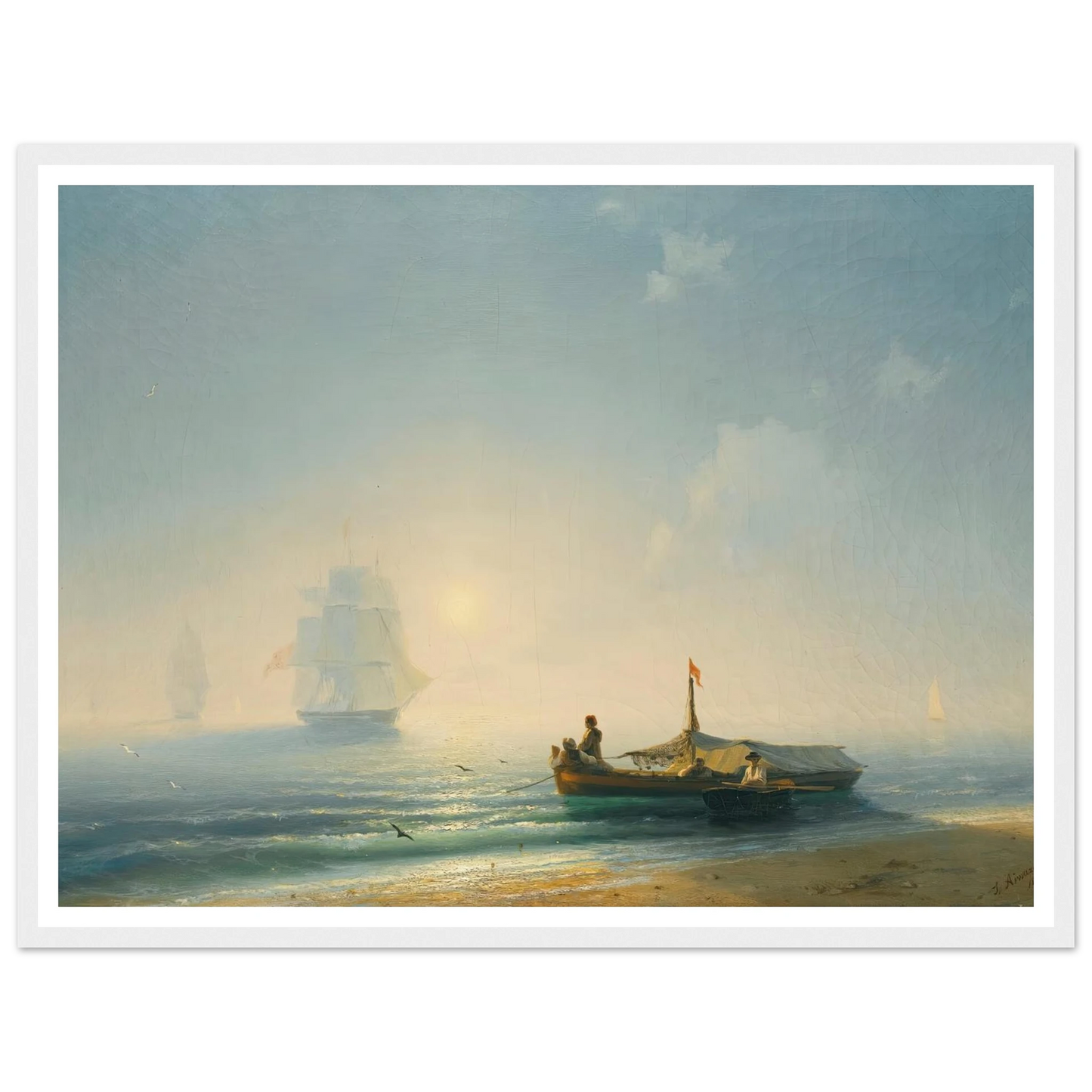 Fishermen At Dawn, Naples (1843) Art Print | Ivan Konstantinovich Aivazovsky - Framed Poster - 30x40 cm / 12x16″ - Black frame