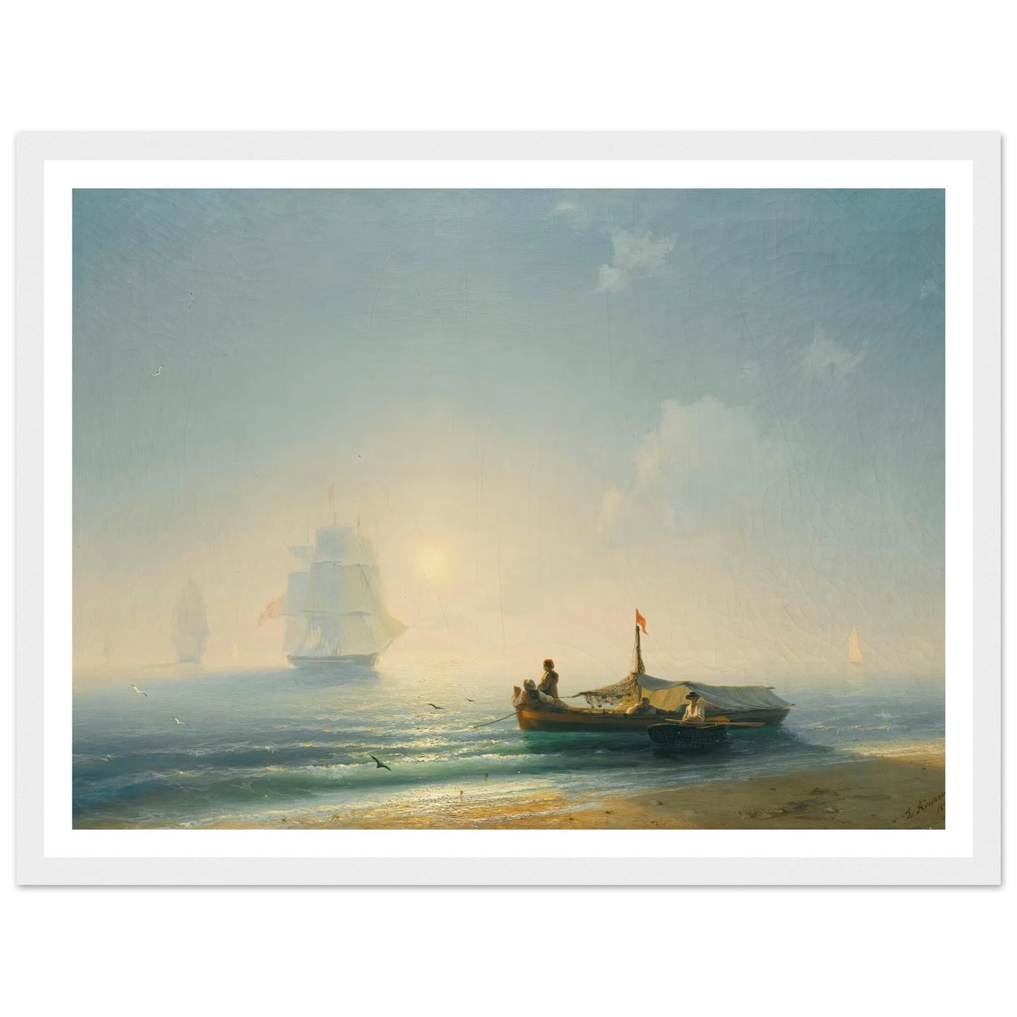 Fishermen At Dawn, Naples (1843) Art Print | Ivan Konstantinovich Aivazovsky - Framed Poster - 30x40 cm / 12x16″ - Black frame
