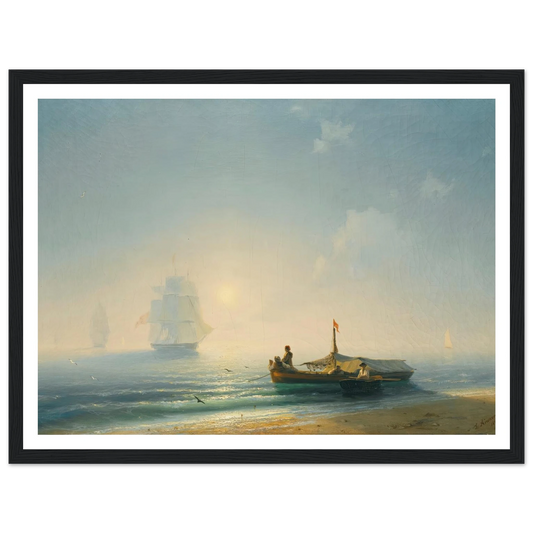 Fishermen At Dawn, Naples (1843) Art Print | Ivan Konstantinovich Aivazovsky - Framed Poster - 30x40 cm / 12x16″ - Black frame