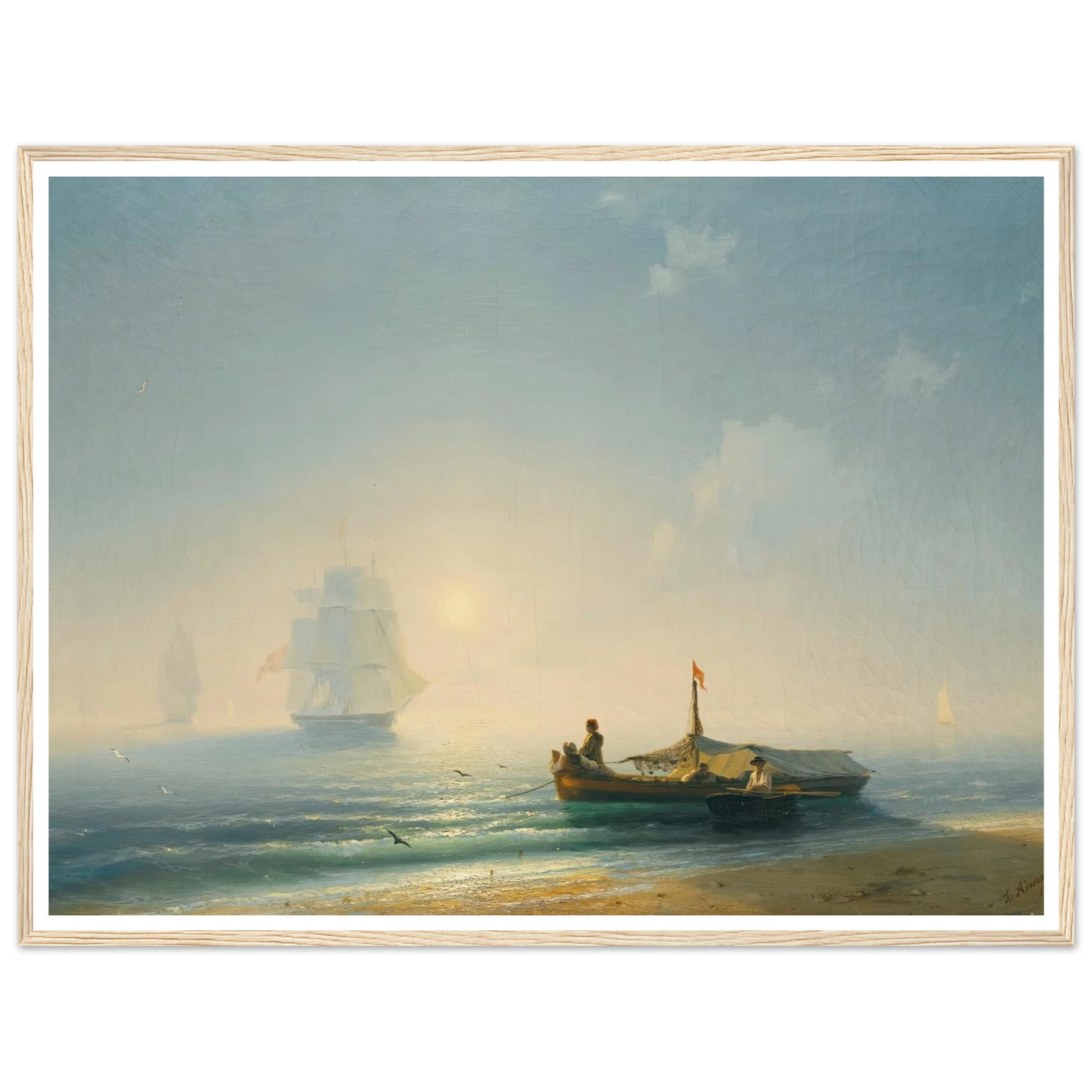 Fishermen At Dawn, Naples (1843) Art Print | Ivan Konstantinovich Aivazovsky - Framed Poster - 30x40 cm / 12x16″ - Black frame