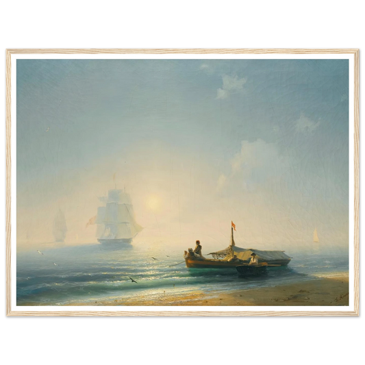 Fishermen At Dawn, Naples (1843) Art Print | Ivan Konstantinovich Aivazovsky - Framed Poster - 30x40 cm / 12x16″ - Black frame