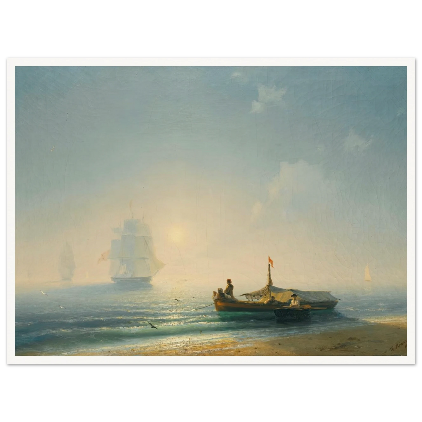 Fishermen At Dawn, Naples (1843) Art Print | Ivan Konstantinovich Aivazovsky - Framed Poster - 30x40 cm / 12x16″ - Black frame