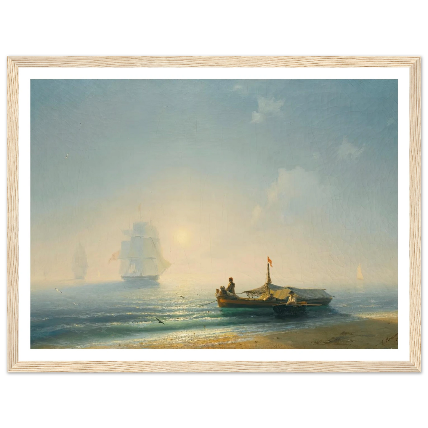 Fishermen At Dawn, Naples (1843) Art Print | Ivan Konstantinovich Aivazovsky - Framed Poster - 30x40 cm / 12x16″ - Black frame
