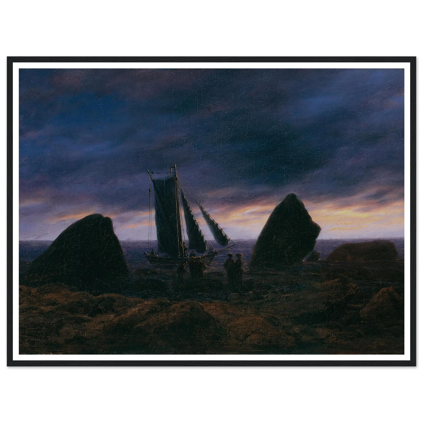 Fishing Boat by the Baltic Sea Art Print | Caspar David Friedrich - Framed Poster - 30x40 cm / 12x16″ - Black frame