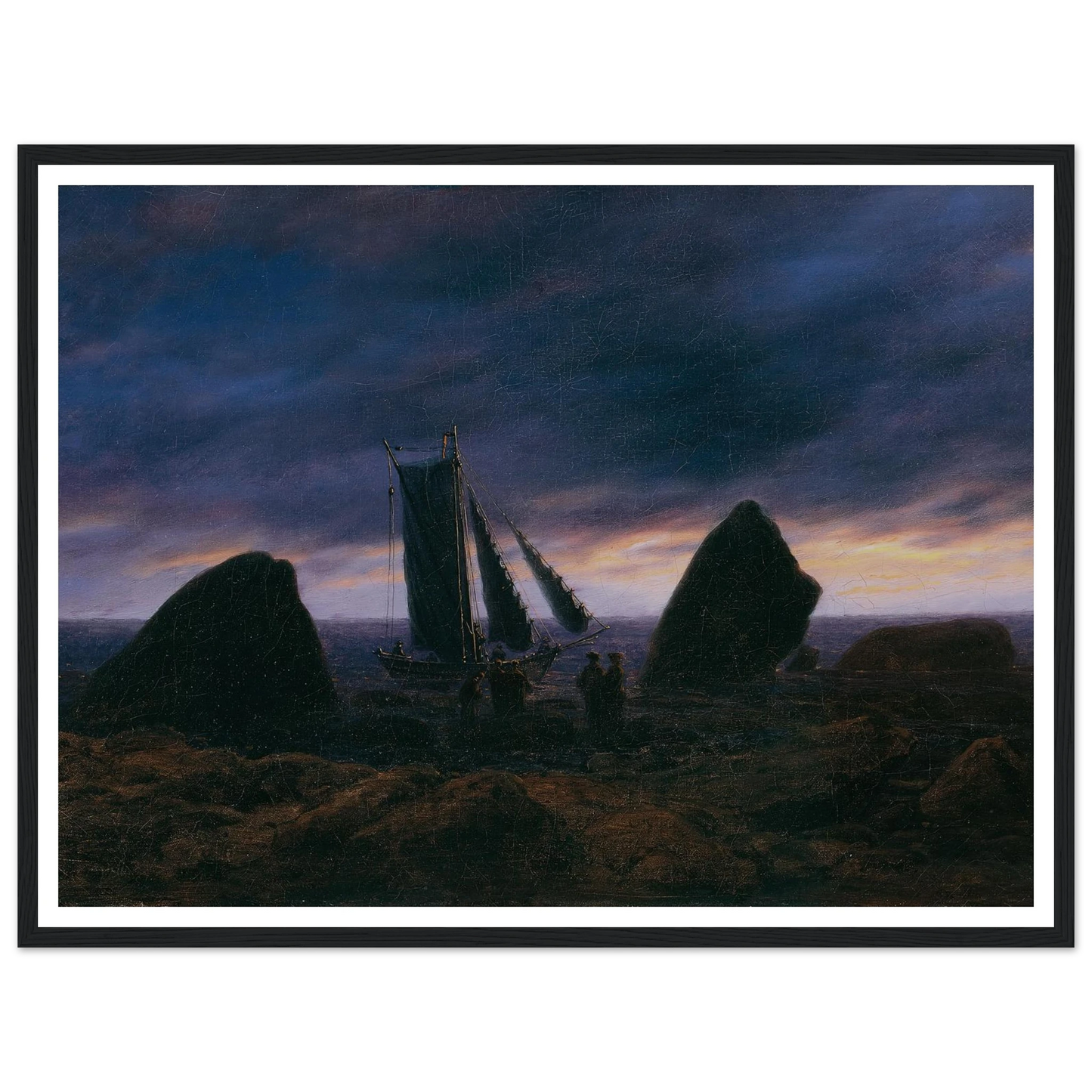 Fishing Boat by the Baltic Sea Art Print | Caspar David Friedrich - Framed Poster - 30x40 cm / 12x16″ - Black frame