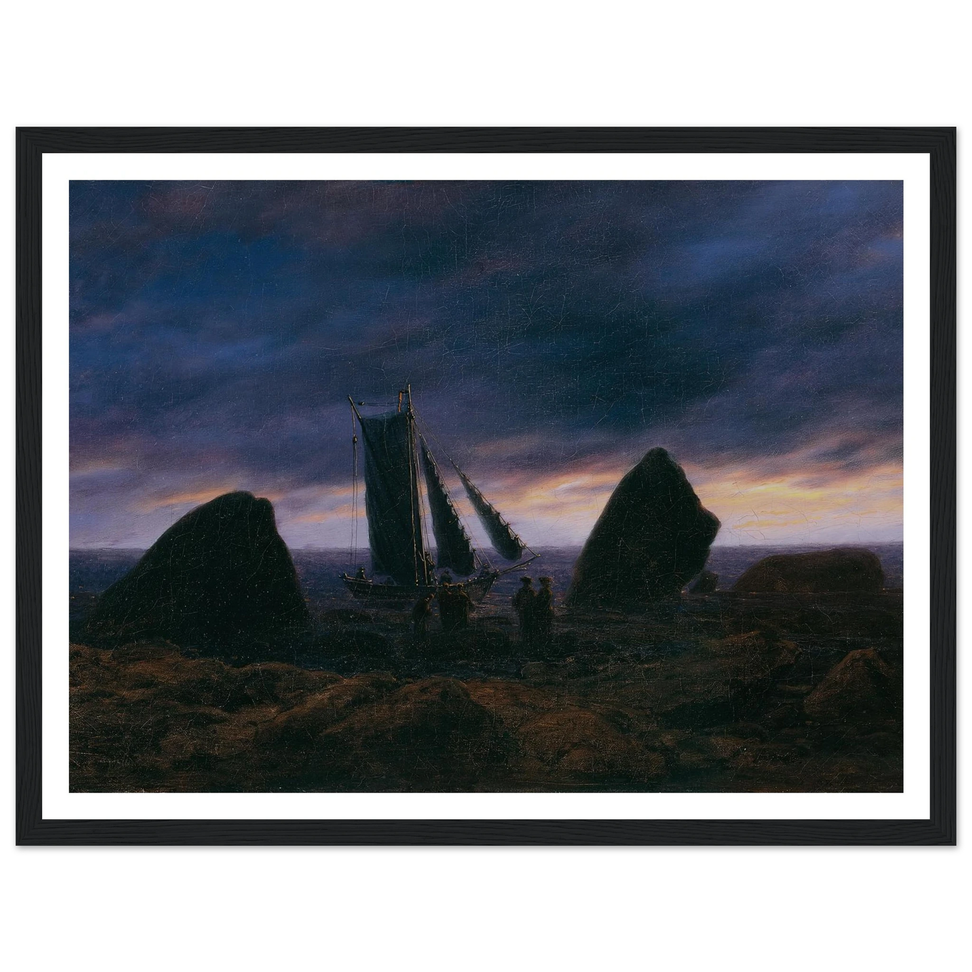 Fishing Boat by the Baltic Sea Art Print | Caspar David Friedrich - Framed Poster - 30x40 cm / 12x16″ - Black frame