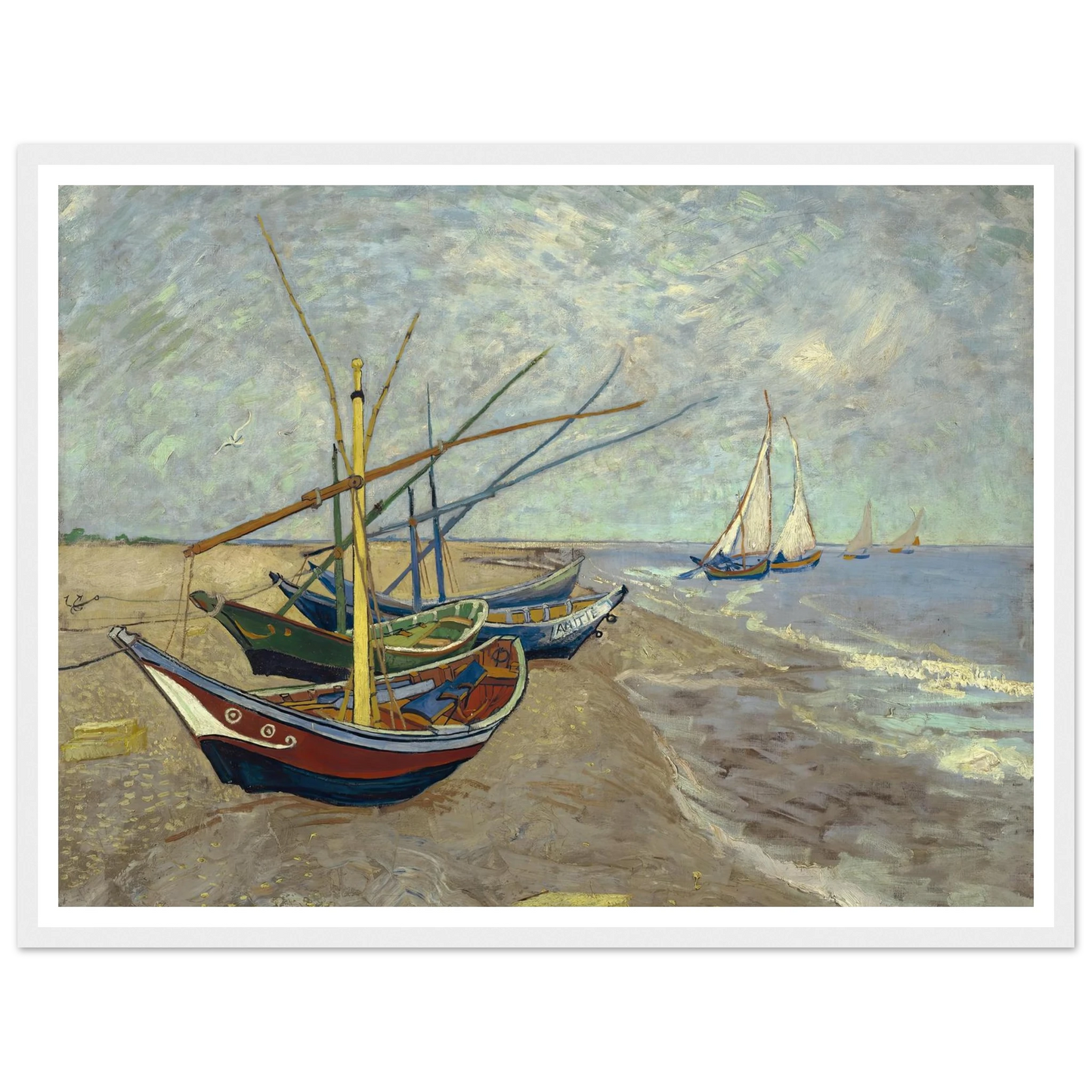 Fishing boats on the beach at Les Saintes-Maries-de-la-Mer (1888) Art Print | Vincent van Gogh - Framed Poster - 30x40 cm / 12x16″ - Black frame
