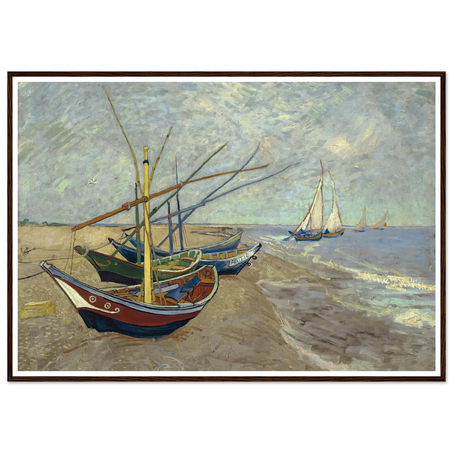 Fishing boats on the beach at Les Saintes-Maries-de-la-Mer (1888) Art Print | Vincent van Gogh - Framed Poster - 30x40 cm / 12x16″ - Black frame