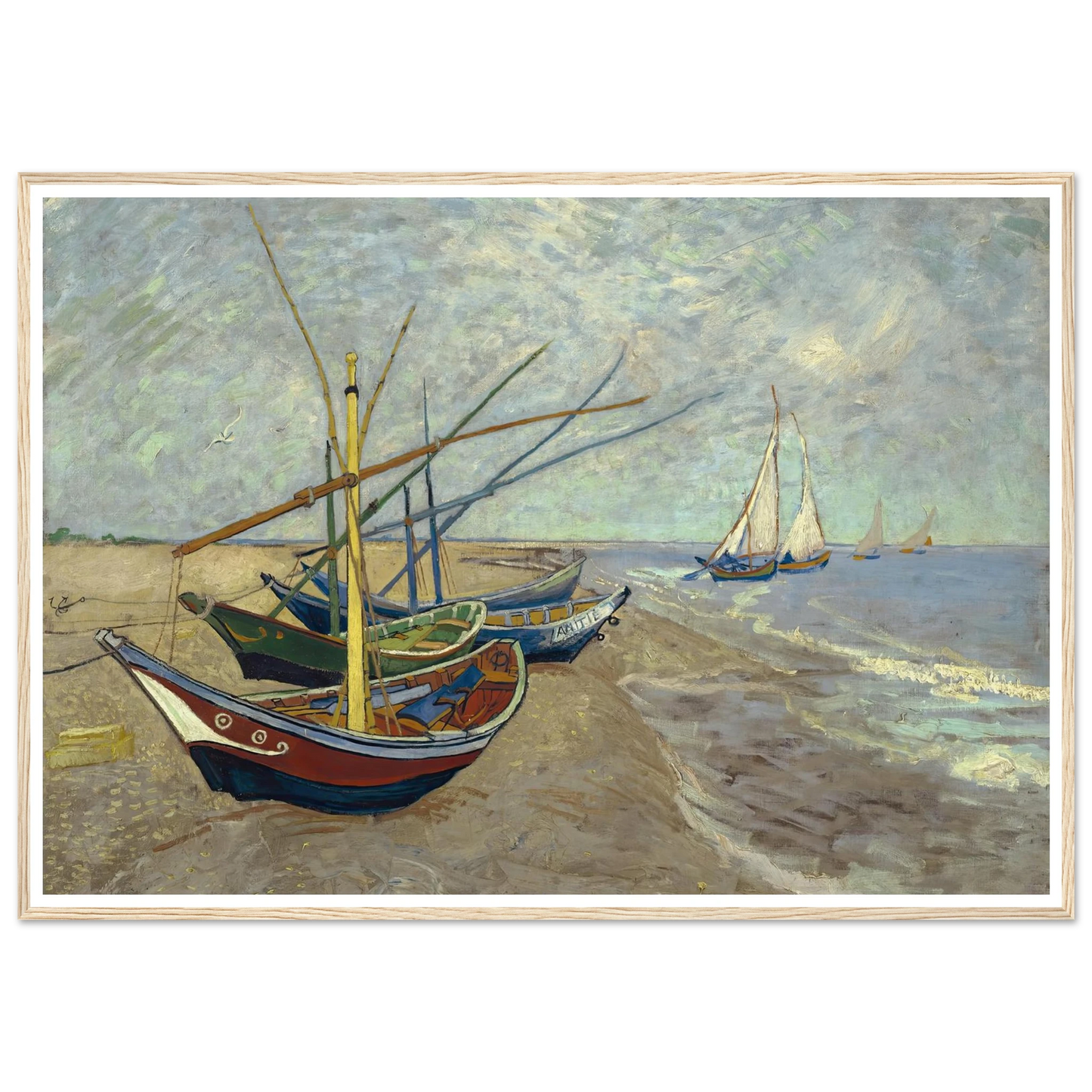 Fishing boats on the beach at Les Saintes-Maries-de-la-Mer (1888) Art Print | Vincent van Gogh - Framed Poster - 30x40 cm / 12x16″ - Black frame