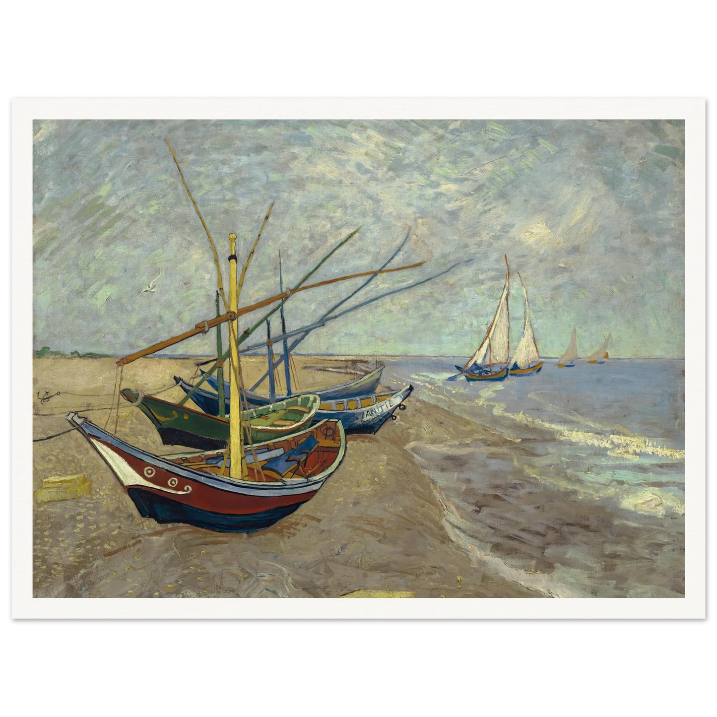Fishing boats on the beach at Les Saintes-Maries-de-la-Mer (1888) Art Print | Vincent van Gogh - Framed Poster - 30x40 cm / 12x16″ - Black frame