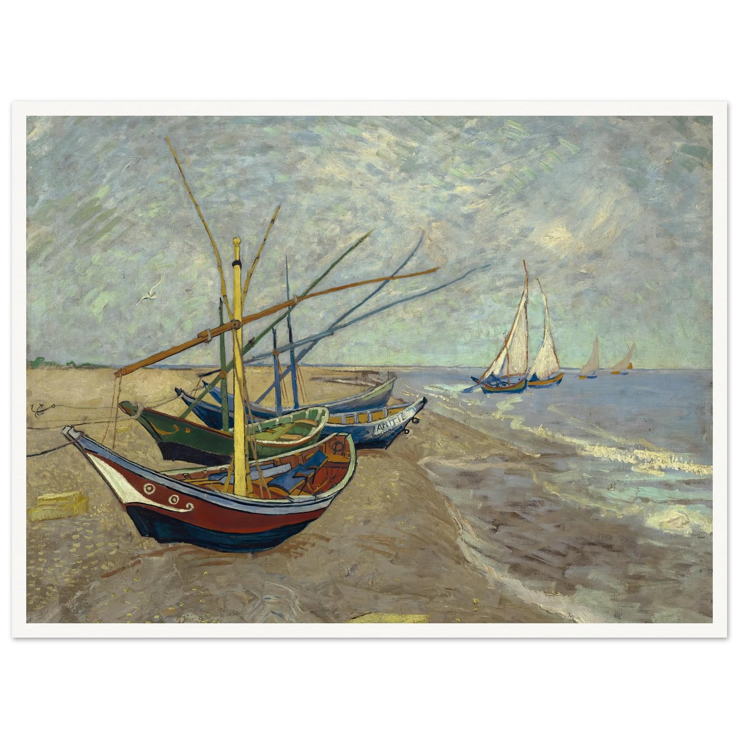 Fishing boats on the beach at Les Saintes-Maries-de-la-Mer (1888) Art Print | Vincent van Gogh - Framed Poster - 30x40 cm / 12x16″ - Black frame