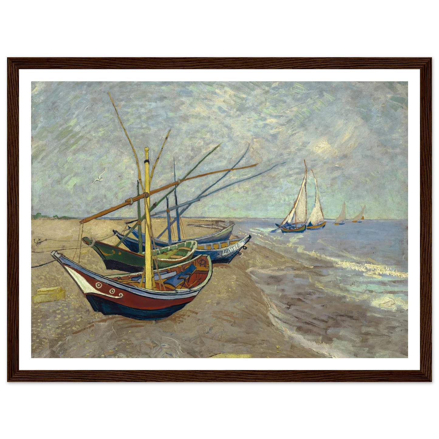 Fishing boats on the beach at Les Saintes-Maries-de-la-Mer (1888) Art Print | Vincent van Gogh - Framed Poster - 30x40 cm / 12x16″ - Black frame