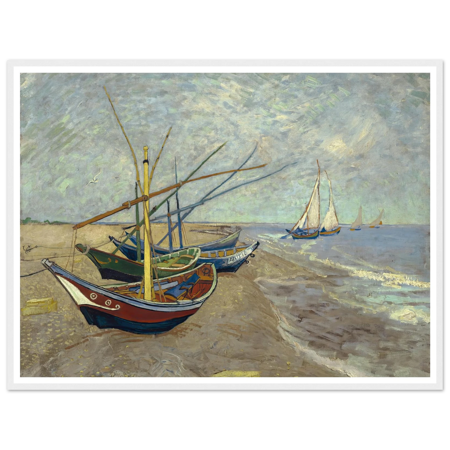 Fishing boats on the beach at Les Saintes-Maries-de-la-Mer (1888) Art Print | Vincent van Gogh - Framed Poster - 30x40 cm / 12x16″ - Black frame