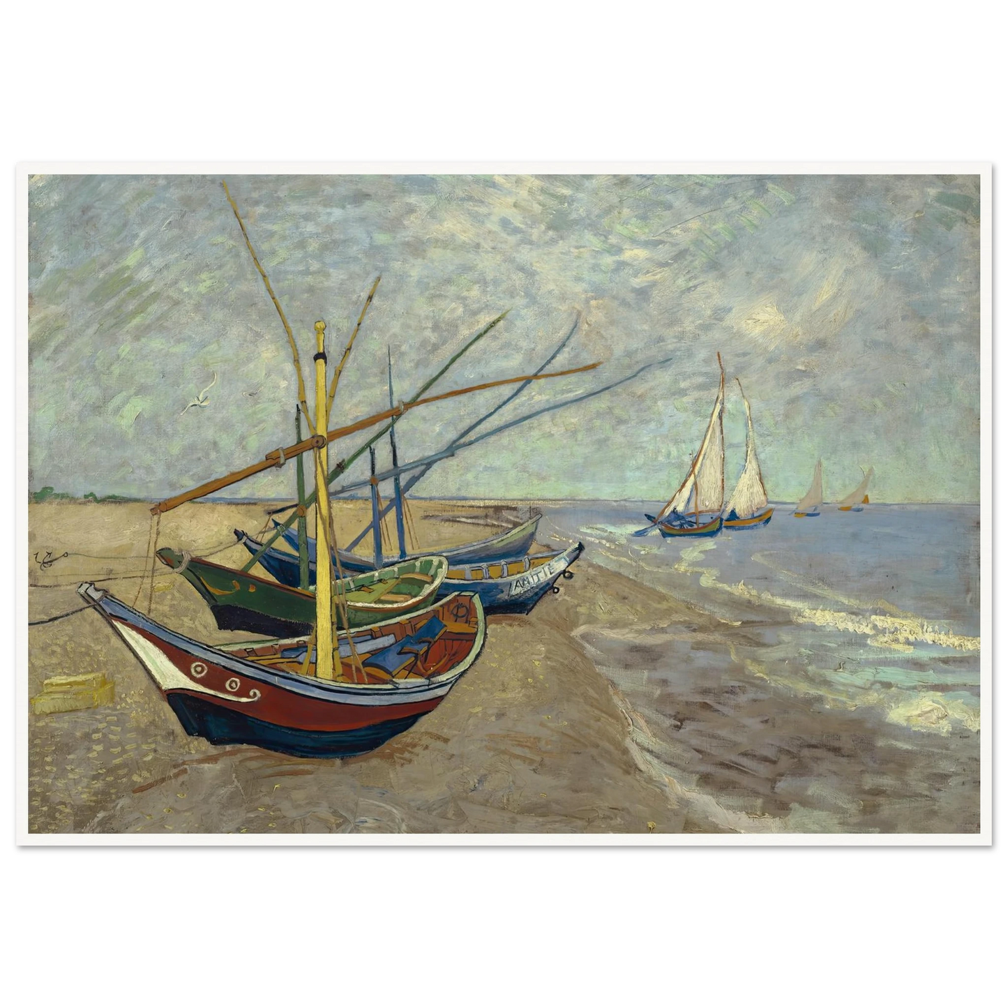 Fishing boats on the beach at Les Saintes-Maries-de-la-Mer (1888) Art Print | Vincent van Gogh - Framed Poster - 30x40 cm / 12x16″ - Black frame