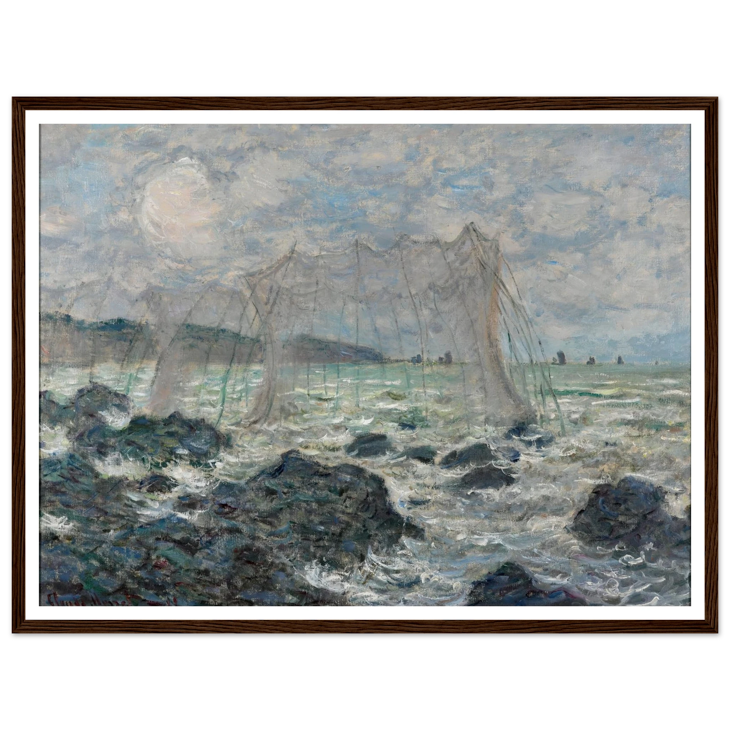 Fishing nets at Pourville (1882) Art Print | Claude Monet - Framed Poster - 30x40 cm / 12x16″ - Black frame