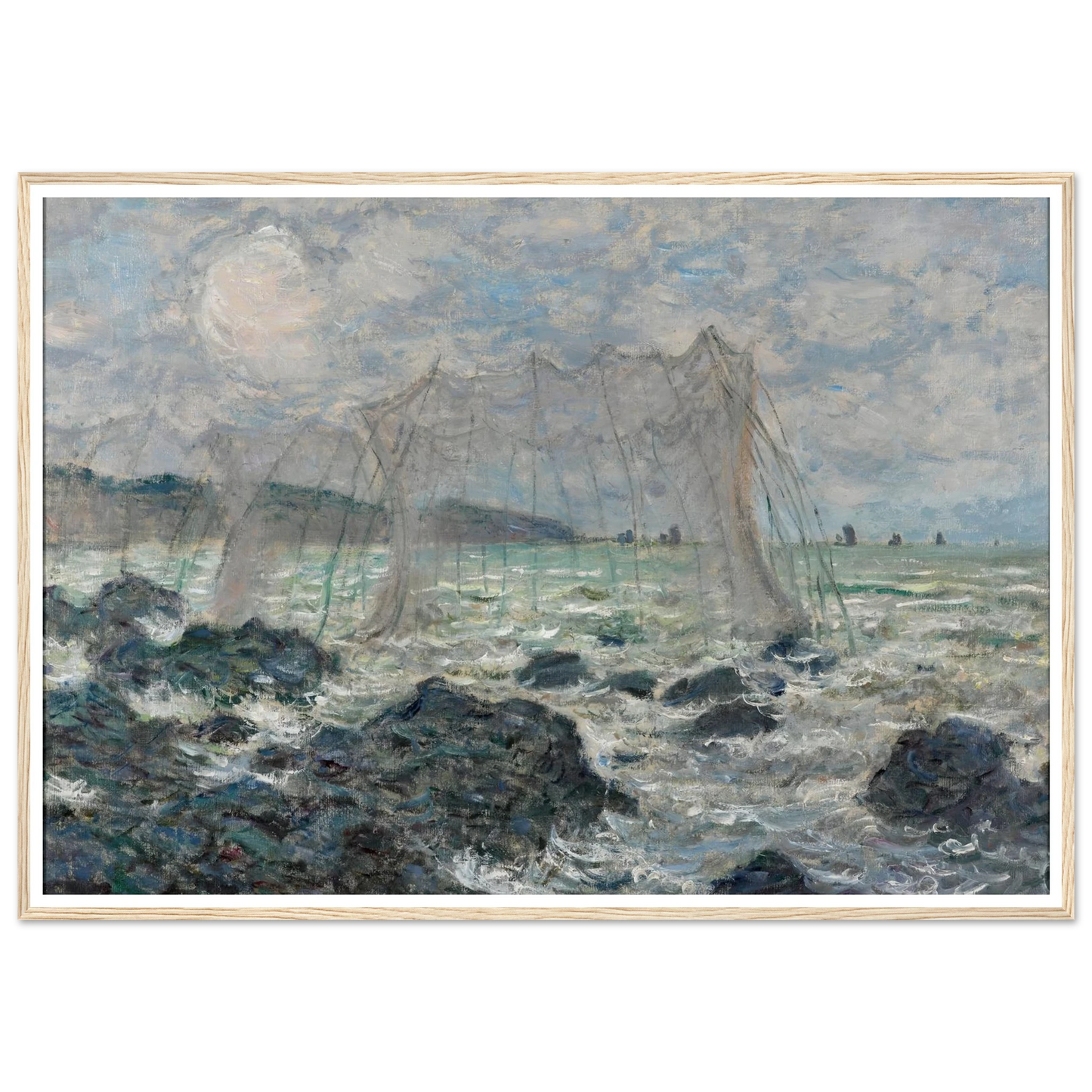 Fishing nets at Pourville (1882) Art Print | Claude Monet - Framed Poster - 30x40 cm / 12x16″ - Black frame