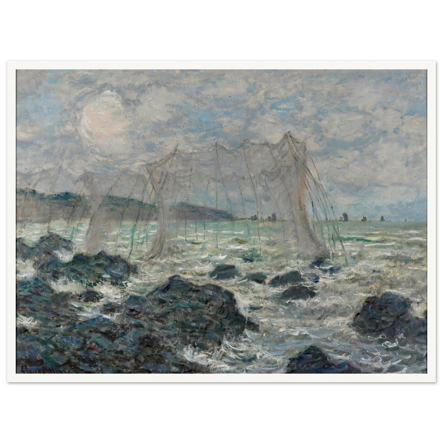 Fishing nets at Pourville (1882) Art Print | Claude Monet - Framed Poster - 30x40 cm / 12x16″ - Black frame