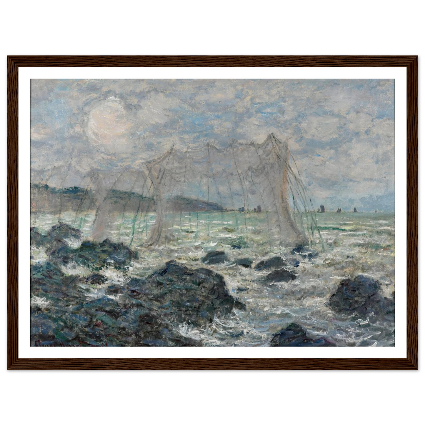 Fishing nets at Pourville (1882) Art Print | Claude Monet - Framed Poster - 30x40 cm / 12x16″ - Black frame