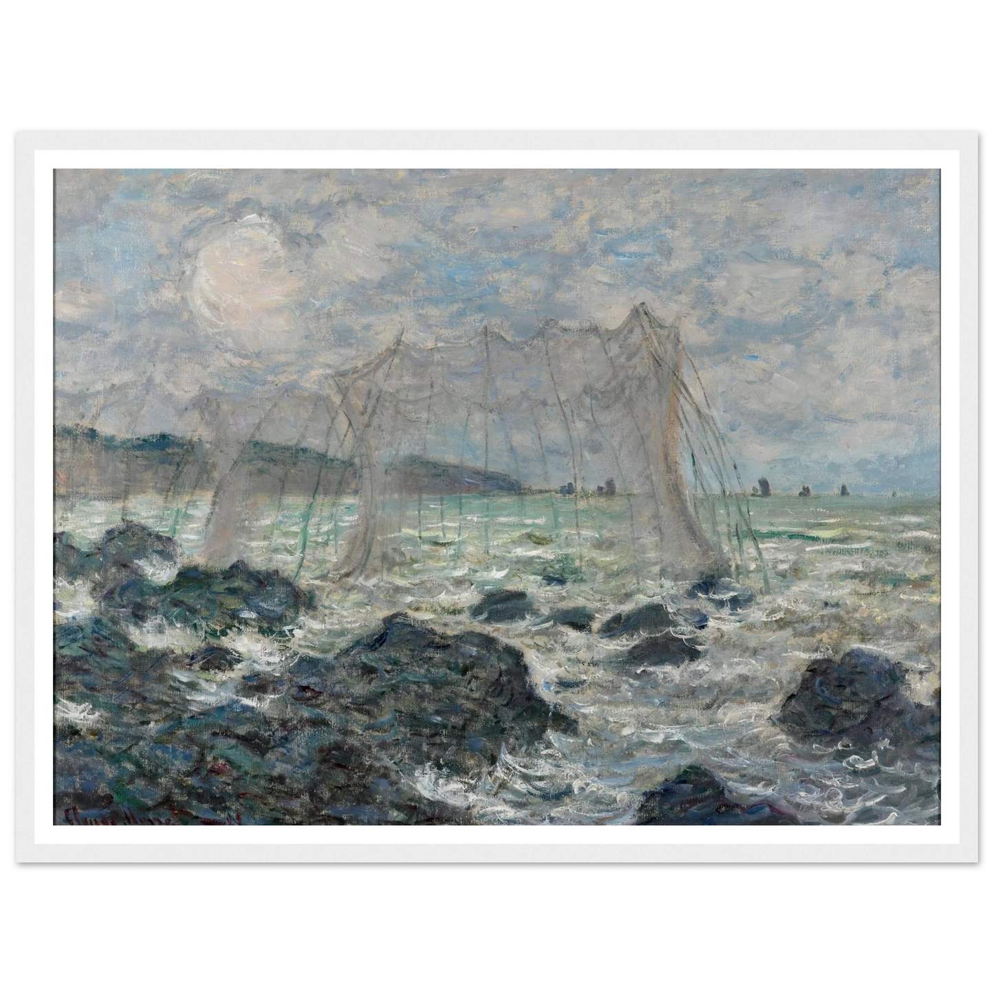 Fishing nets at Pourville (1882) Art Print | Claude Monet - Framed Poster - 30x40 cm / 12x16″ - Black frame