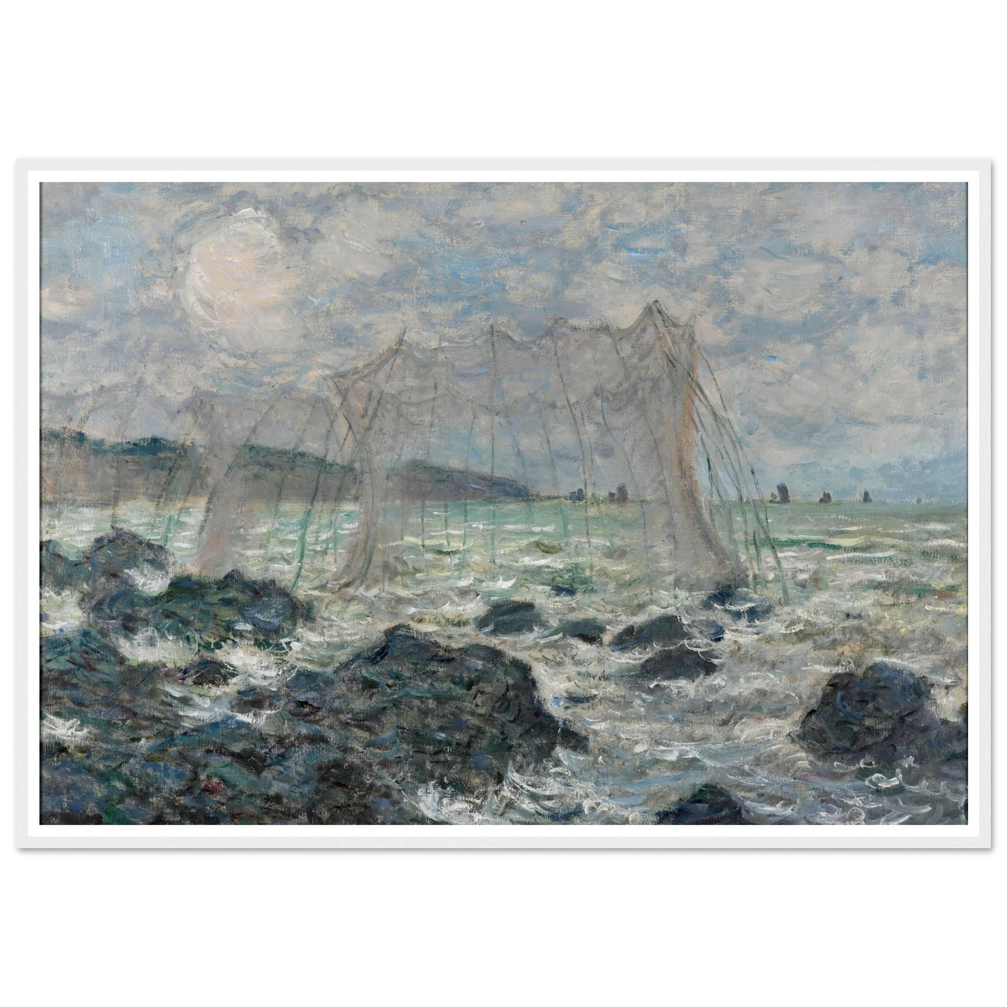 Fishing nets at Pourville (1882) Art Print | Claude Monet - Framed Poster - 30x40 cm / 12x16″ - Black frame