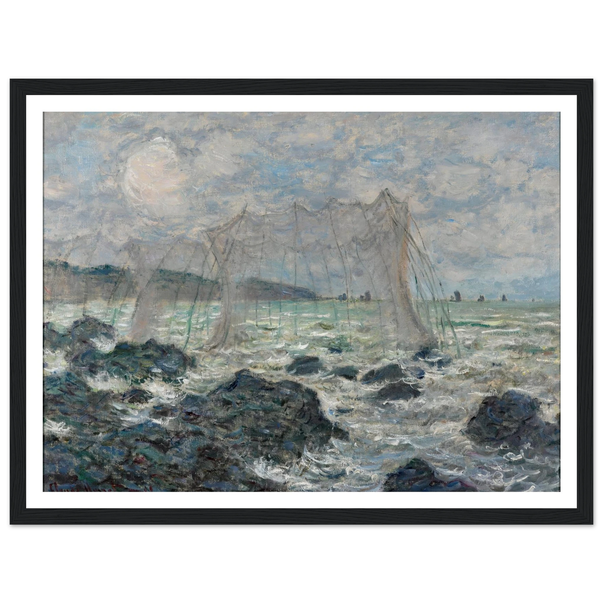 Fishing nets at Pourville (1882) Art Print | Claude Monet - Framed Poster - 30x40 cm / 12x16″ - Black frame