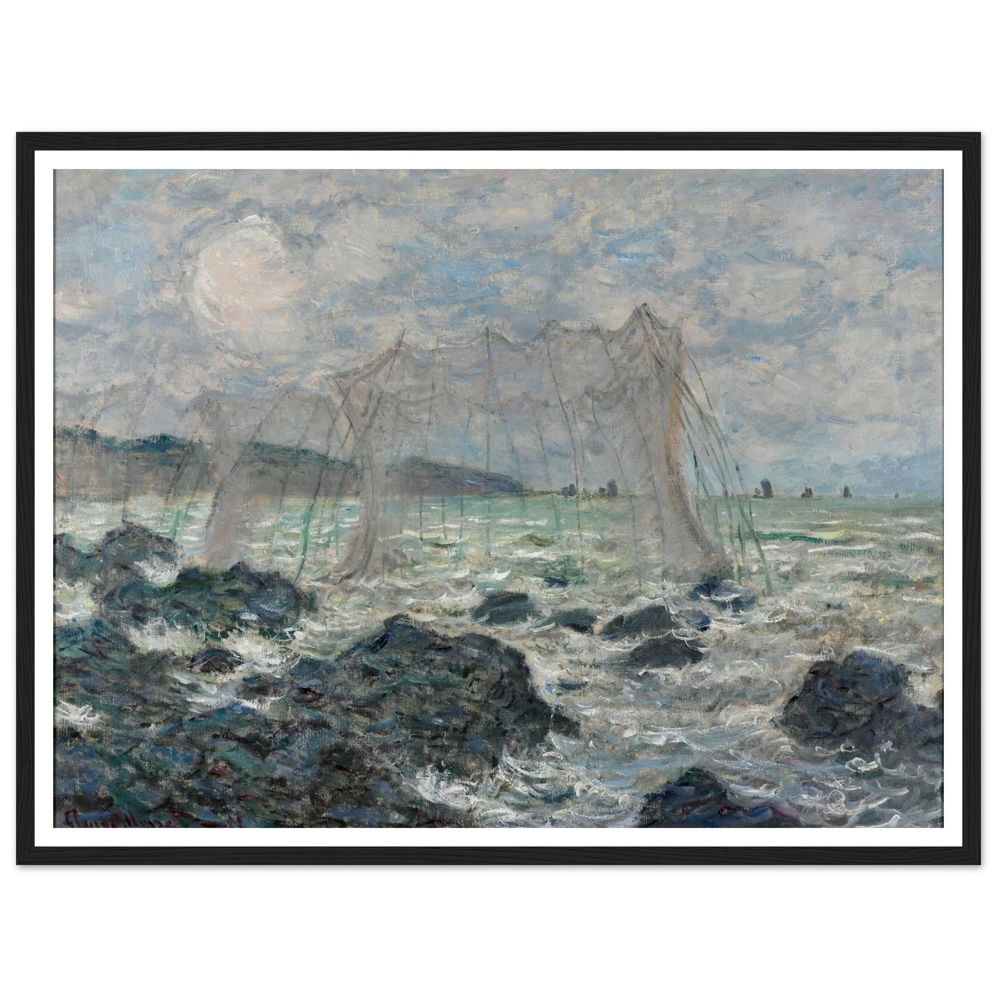 Fishing nets at Pourville (1882) Art Print | Claude Monet - Framed Poster - 30x40 cm / 12x16″ - Black frame