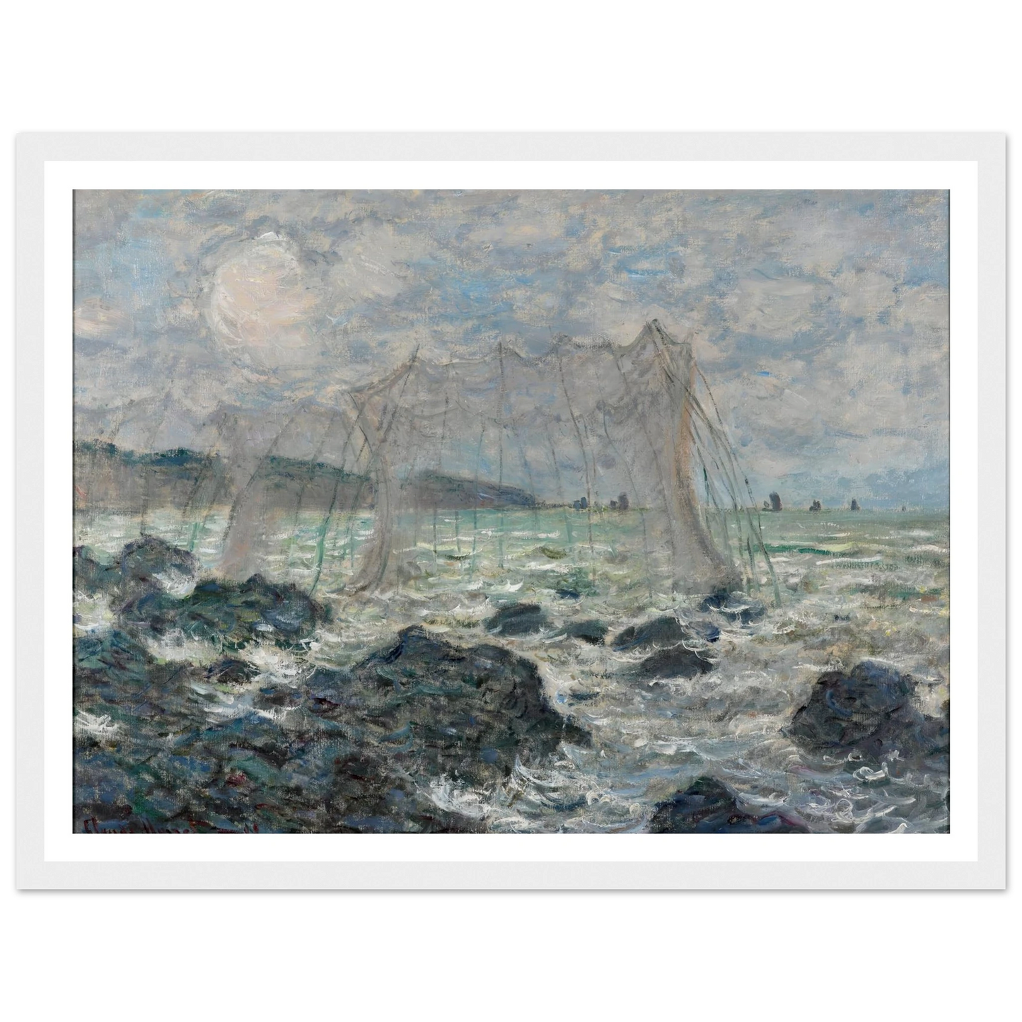 Fishing nets at Pourville (1882) Art Print | Claude Monet - Framed Poster - 30x40 cm / 12x16″ - Black frame
