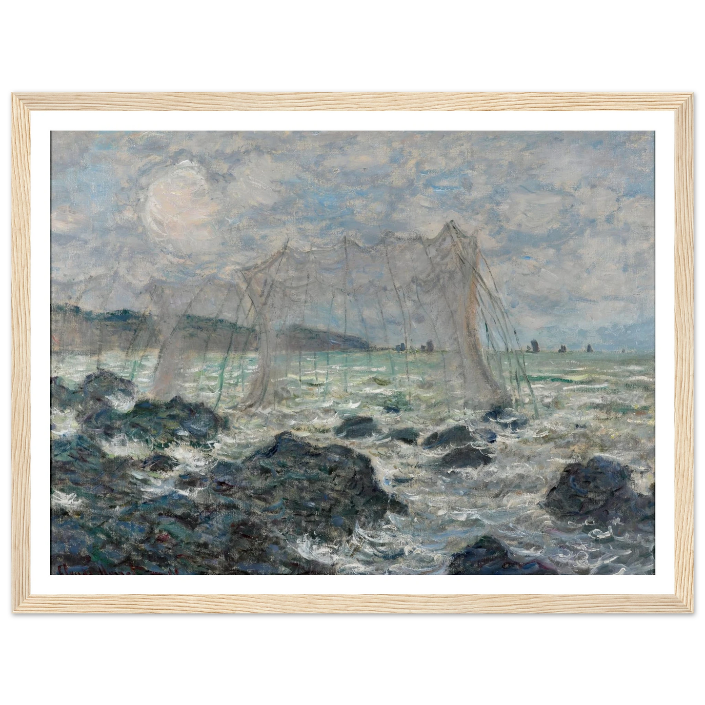 Fishing nets at Pourville (1882) Art Print | Claude Monet - Framed Poster - 30x40 cm / 12x16″ - Black frame