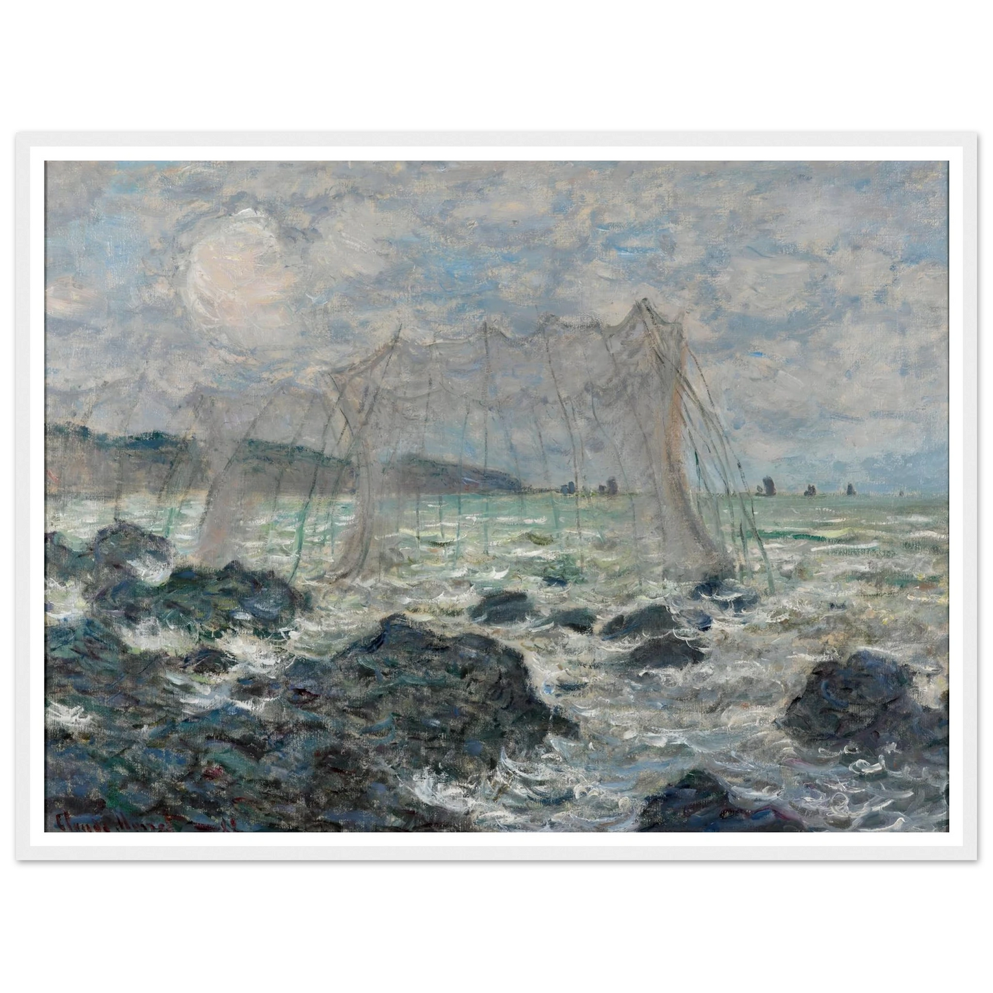 Fishing nets at Pourville (1882) Art Print | Claude Monet - Framed Poster - 30x40 cm / 12x16″ - Black frame
