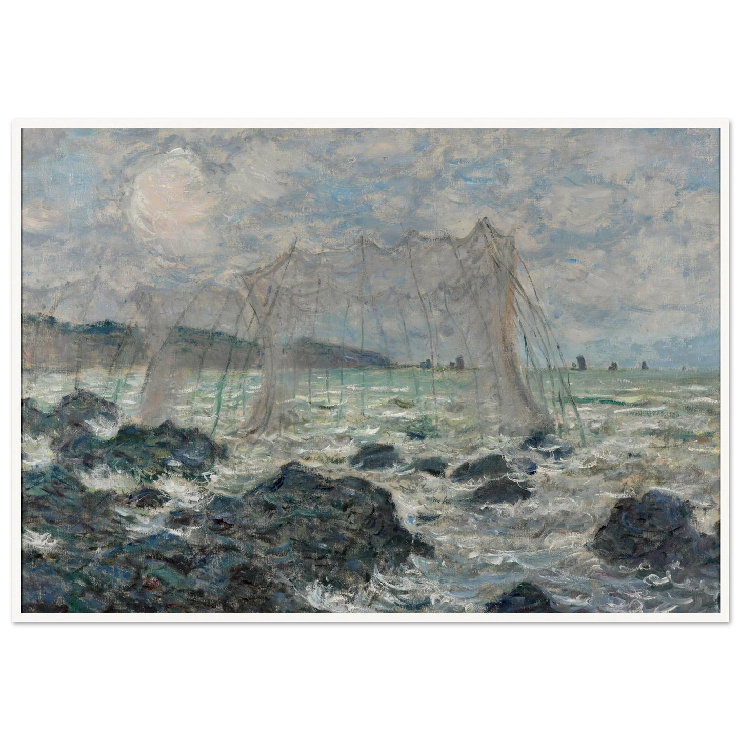 Fishing nets at Pourville (1882) Art Print | Claude Monet - Framed Poster - 30x40 cm / 12x16″ - Black frame