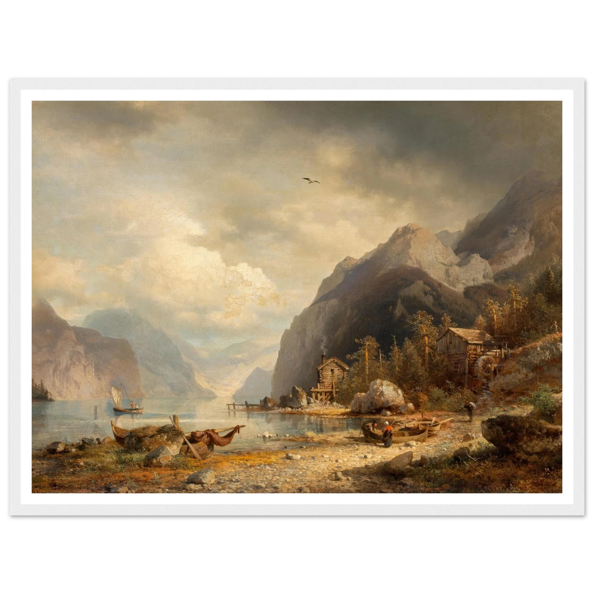 Fishing Village (1862) Art Print | Hermann Ottomar Herzog - Framed Poster - 30x40 cm / 12x16″ - Black frame