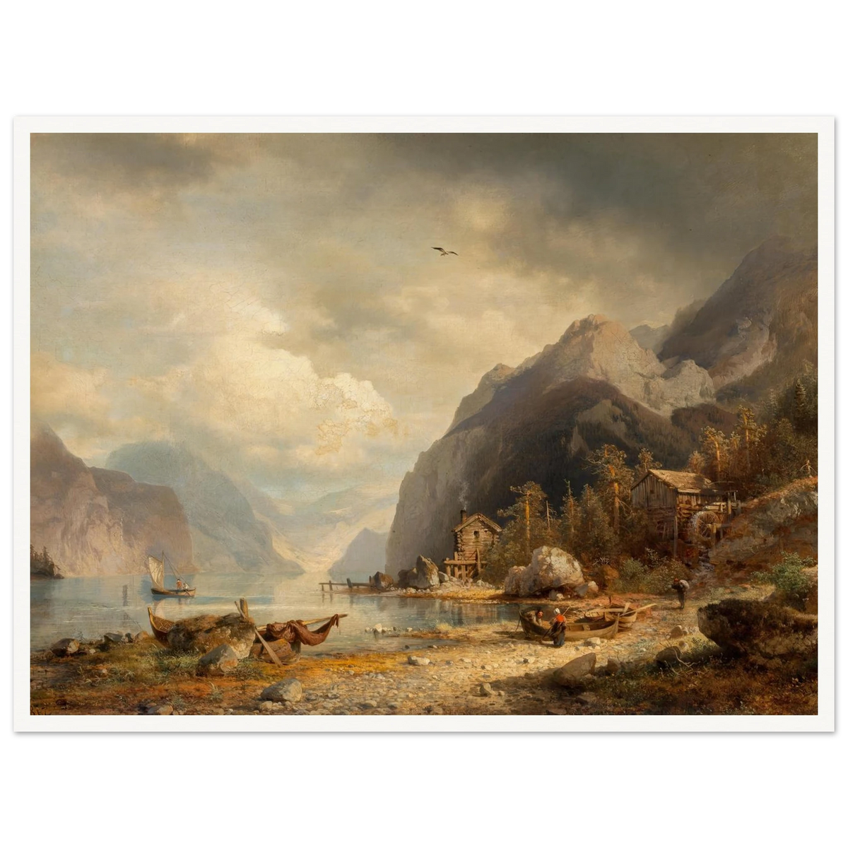 Fishing Village (1862) Art Print | Hermann Ottomar Herzog - Framed Poster - 30x40 cm / 12x16″ - Black frame
