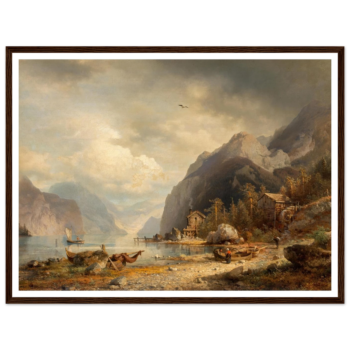 Fishing Village (1862) Art Print | Hermann Ottomar Herzog - Framed Poster - 30x40 cm / 12x16″ - Black frame