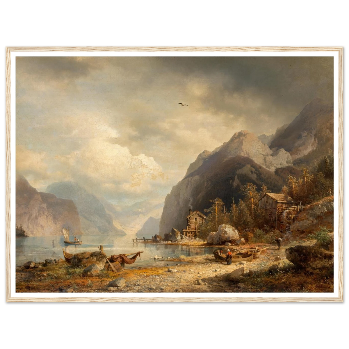 Fishing Village (1862) Art Print | Hermann Ottomar Herzog - Framed Poster - 30x40 cm / 12x16″ - Black frame