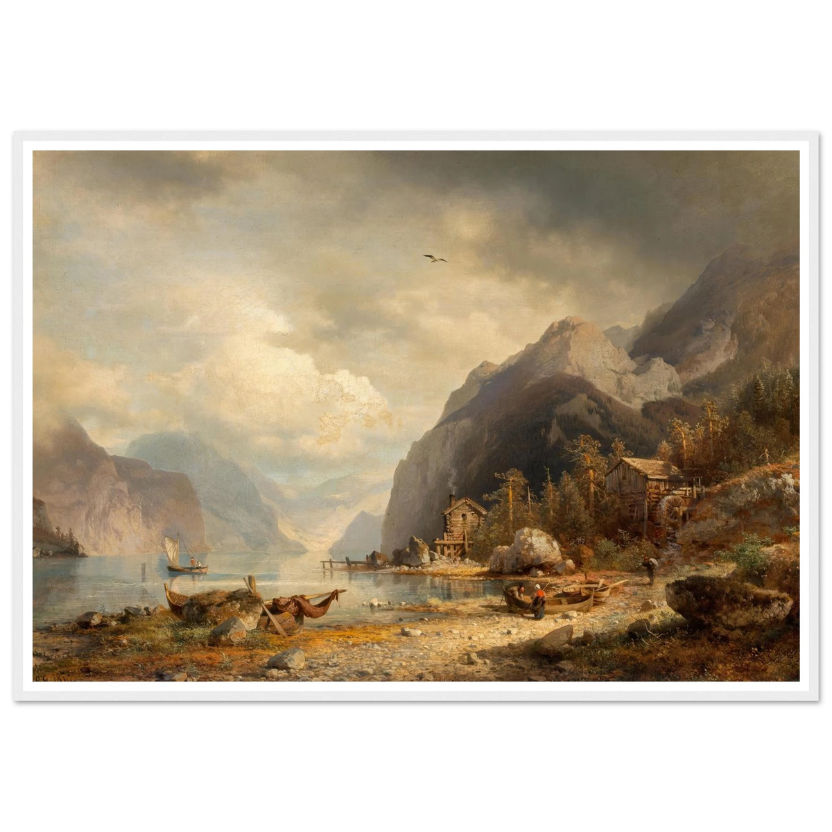 Fishing Village (1862) Art Print | Hermann Ottomar Herzog - Framed Poster - 30x40 cm / 12x16″ - Black frame