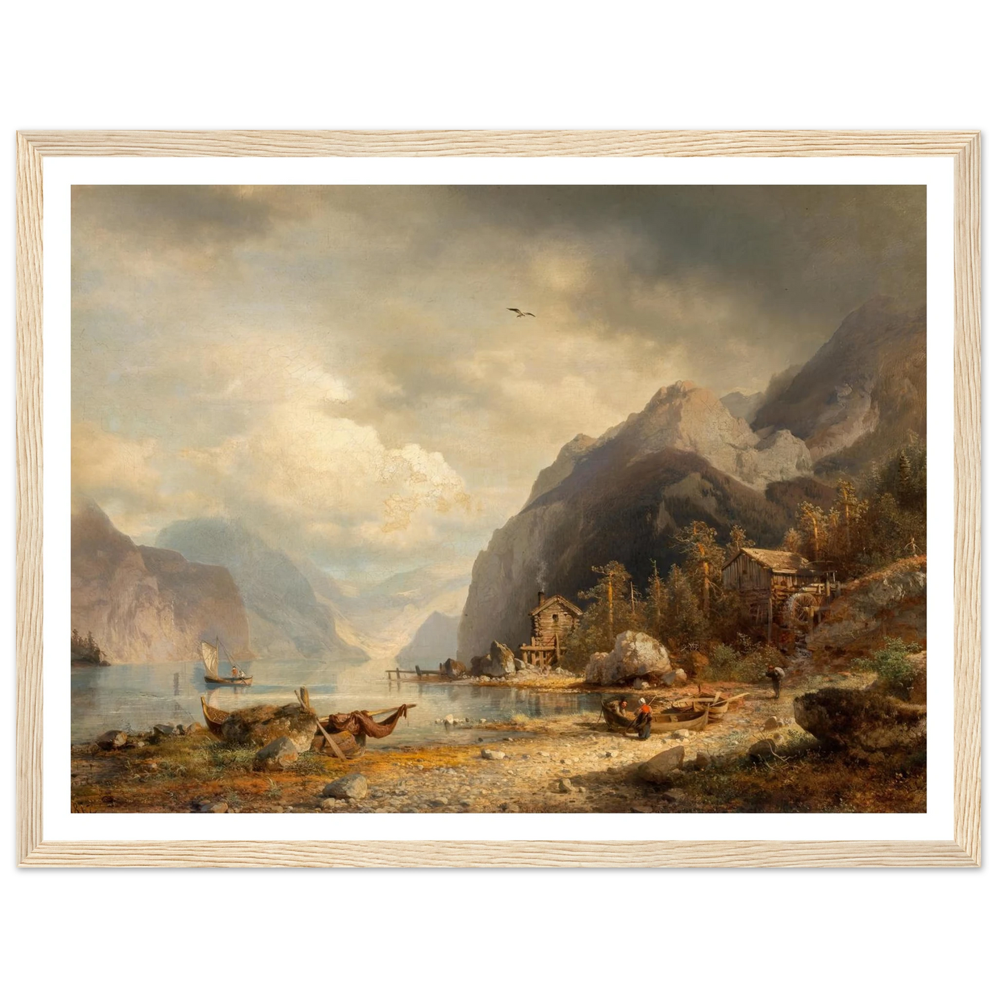 Fishing Village (1862) Art Print | Hermann Ottomar Herzog - Framed Poster - 30x40 cm / 12x16″ - Black frame