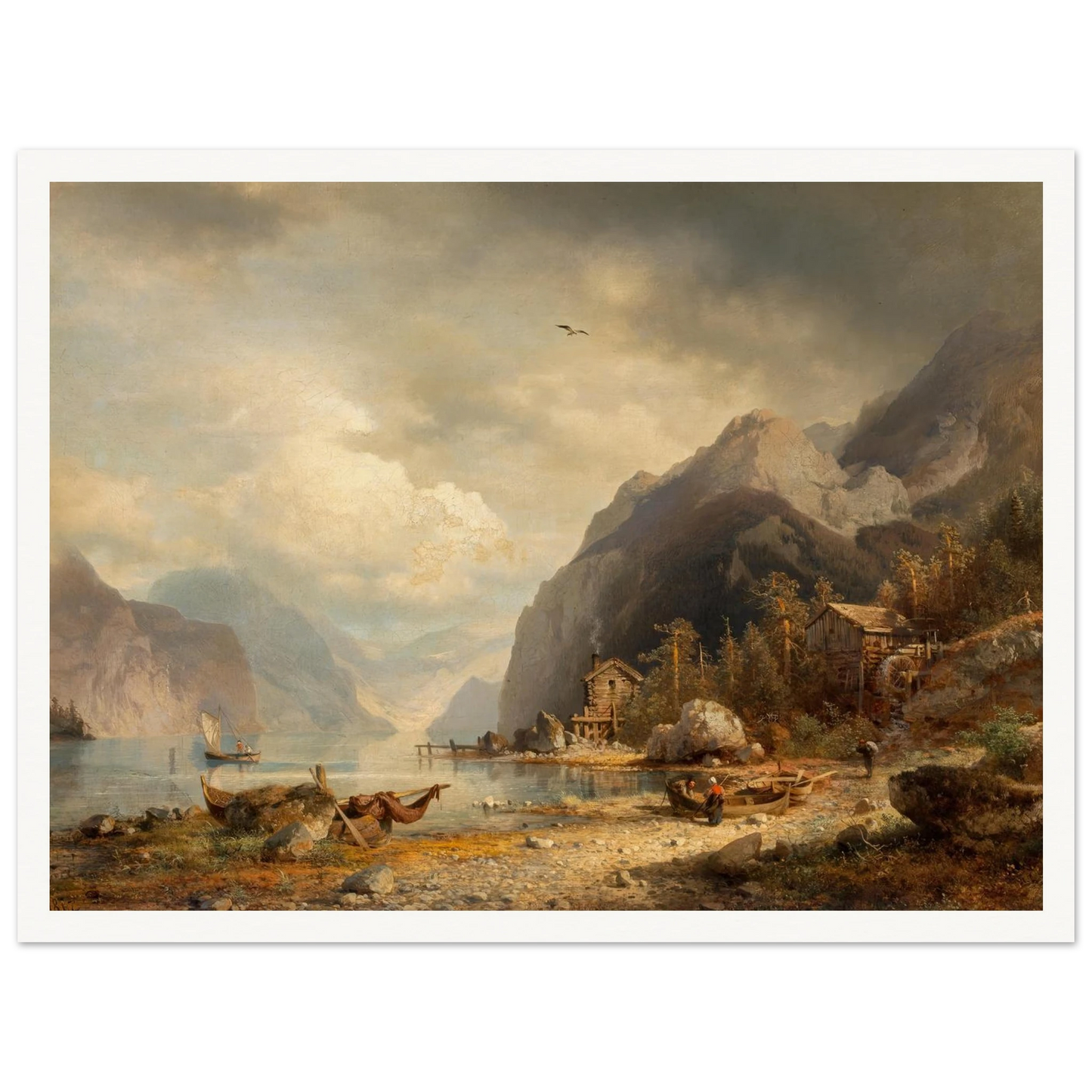 Fishing Village (1862) Art Print | Hermann Ottomar Herzog - Framed Poster - 30x40 cm / 12x16″ - Black frame