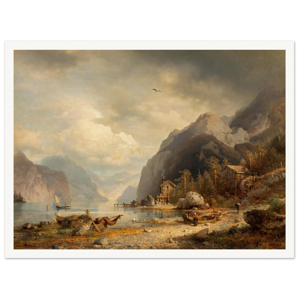 Fishing Village (1862) Art Print | Hermann Ottomar Herzog - Framed Poster - 30x40 cm / 12x16″ - Black frame